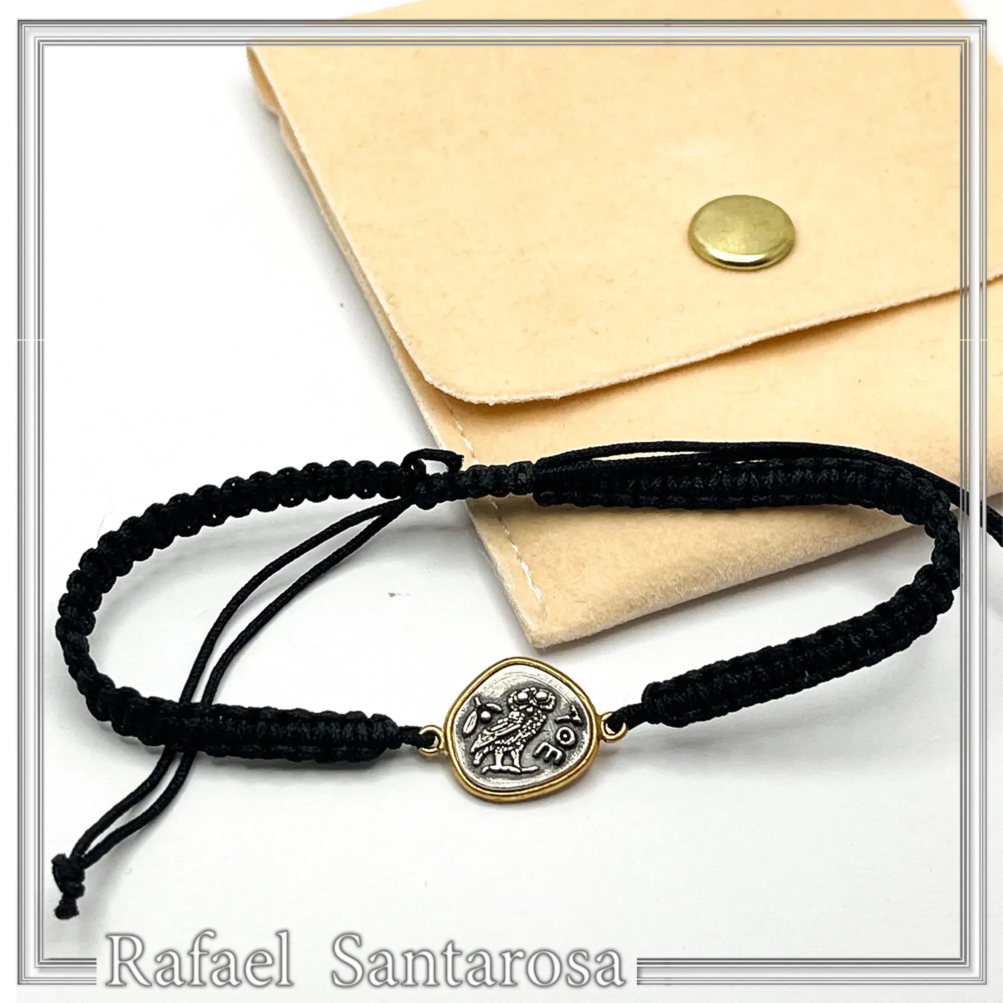 Athena Owl Ancient Greek Tetradrachm Coin Bracelet: Oxidized & Gold Filed Sterling Silver, Macramé Cord — additional product image 9 from Rafael Santarosa Fine Jewelry