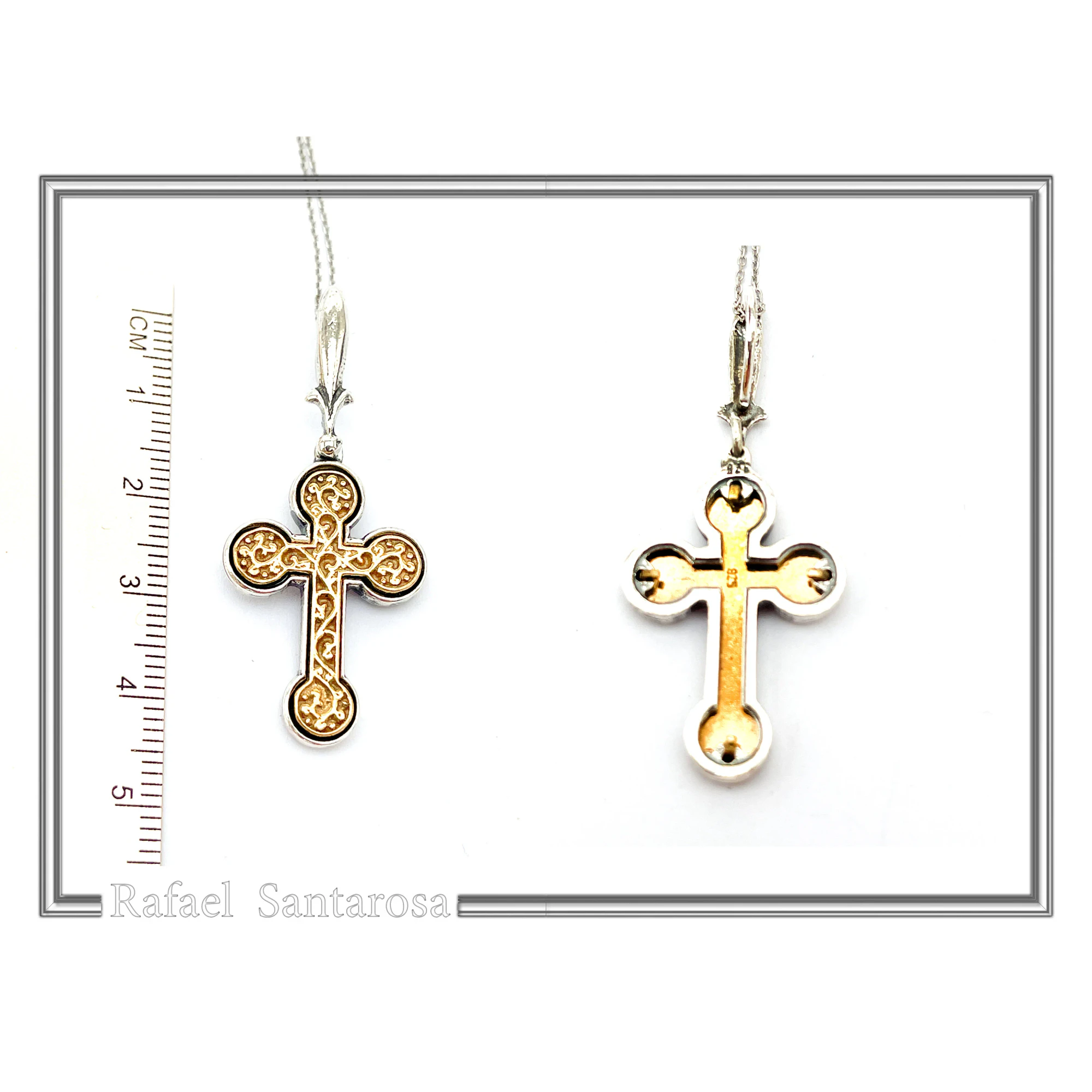 Byzantine Cross of simplicity, Holy Mount Inspired: 18k Gold Filled & Oxidized Sterling Silver — additional product image 8 from Rafael Santarosa Fine Jewelry