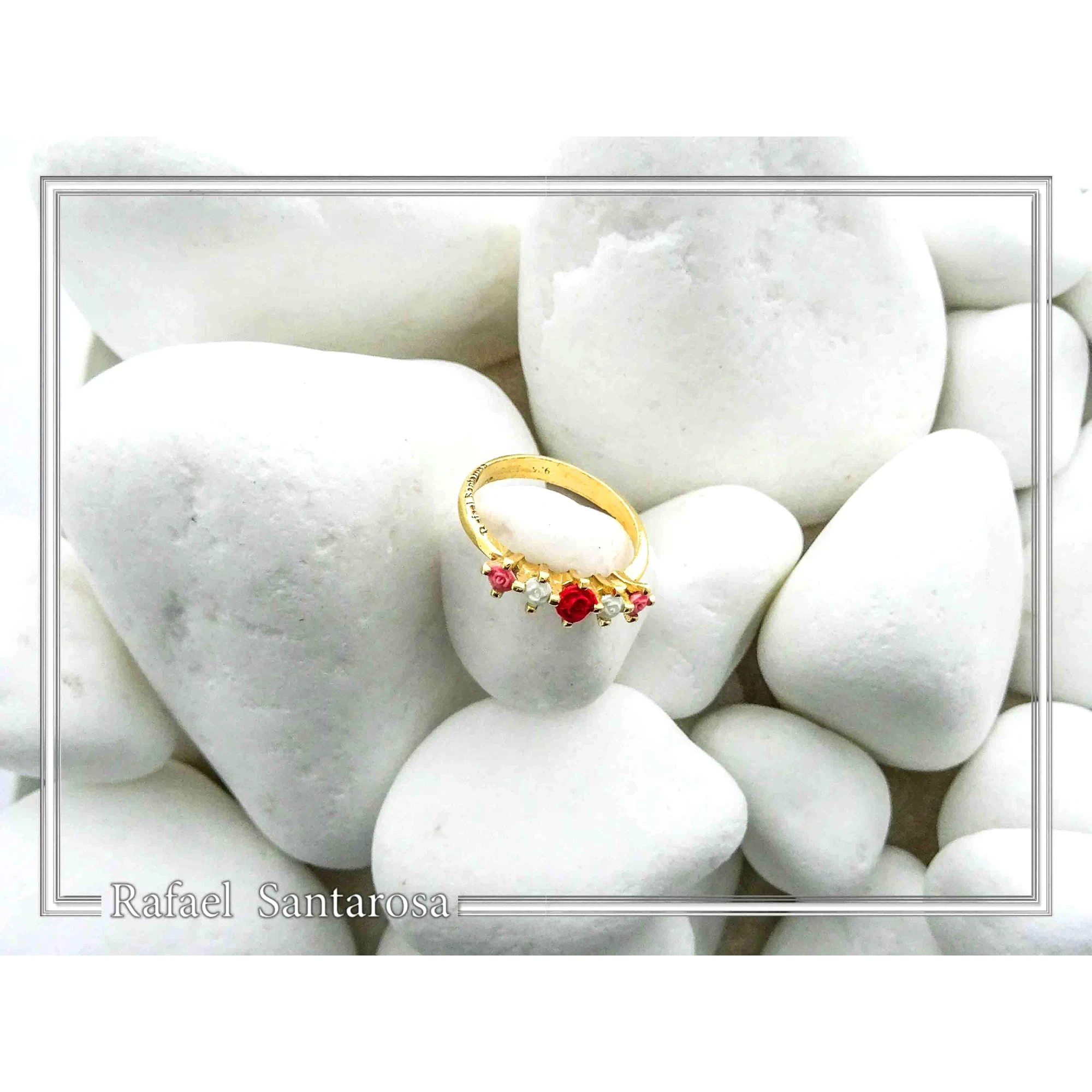 Handmade Alabaster Rose Flowers Bouquet Floral Band Ring: Sterling Silver 18k Gold Filled — additional product image 5 from Rafael Santarosa Fine Jewelry