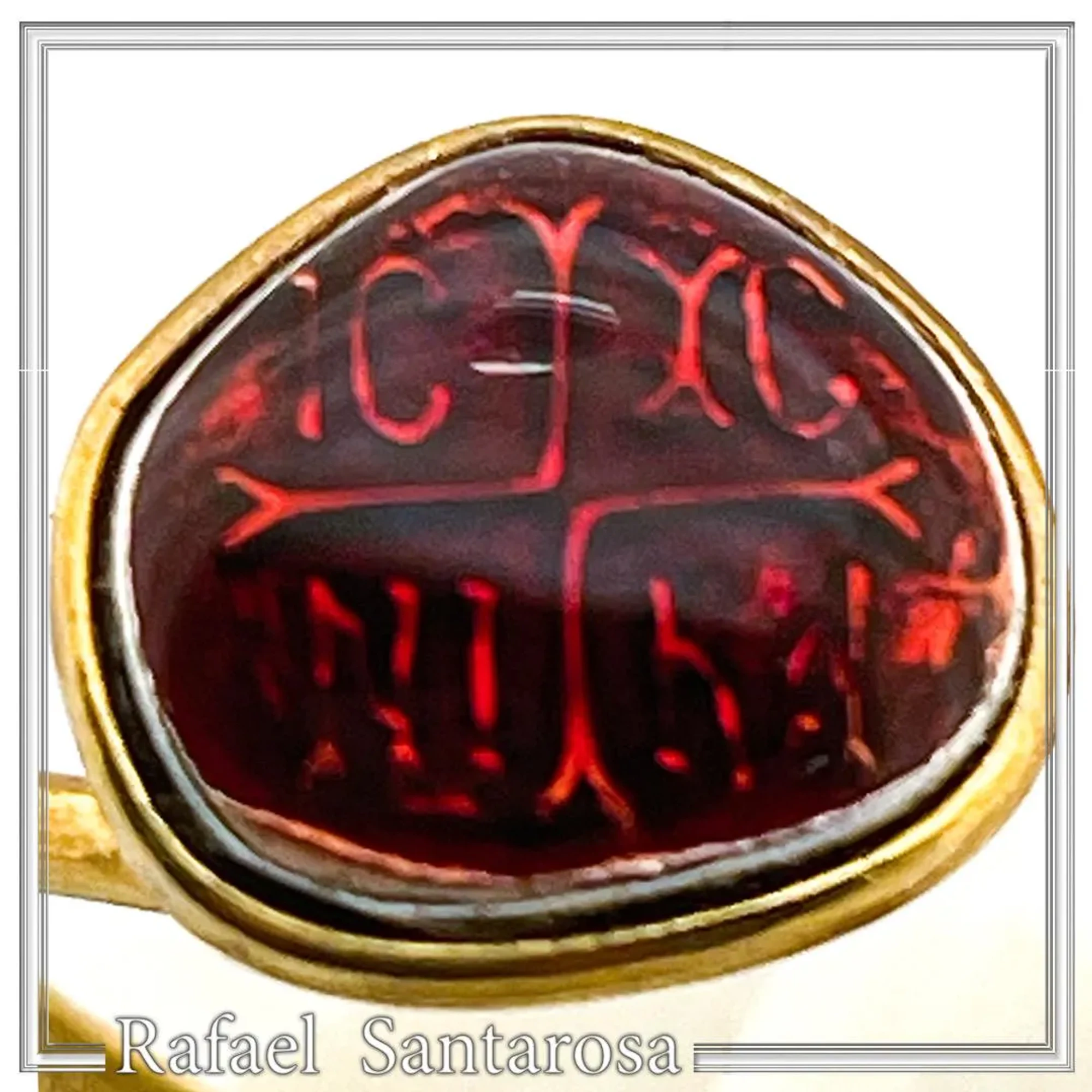 ICXC NIKA Sterling Silver Adjustable Ring: Red Enamel Christogram, 18k Gold Filled — additional product image 4 from Rafael Santarosa Fine Jewelry