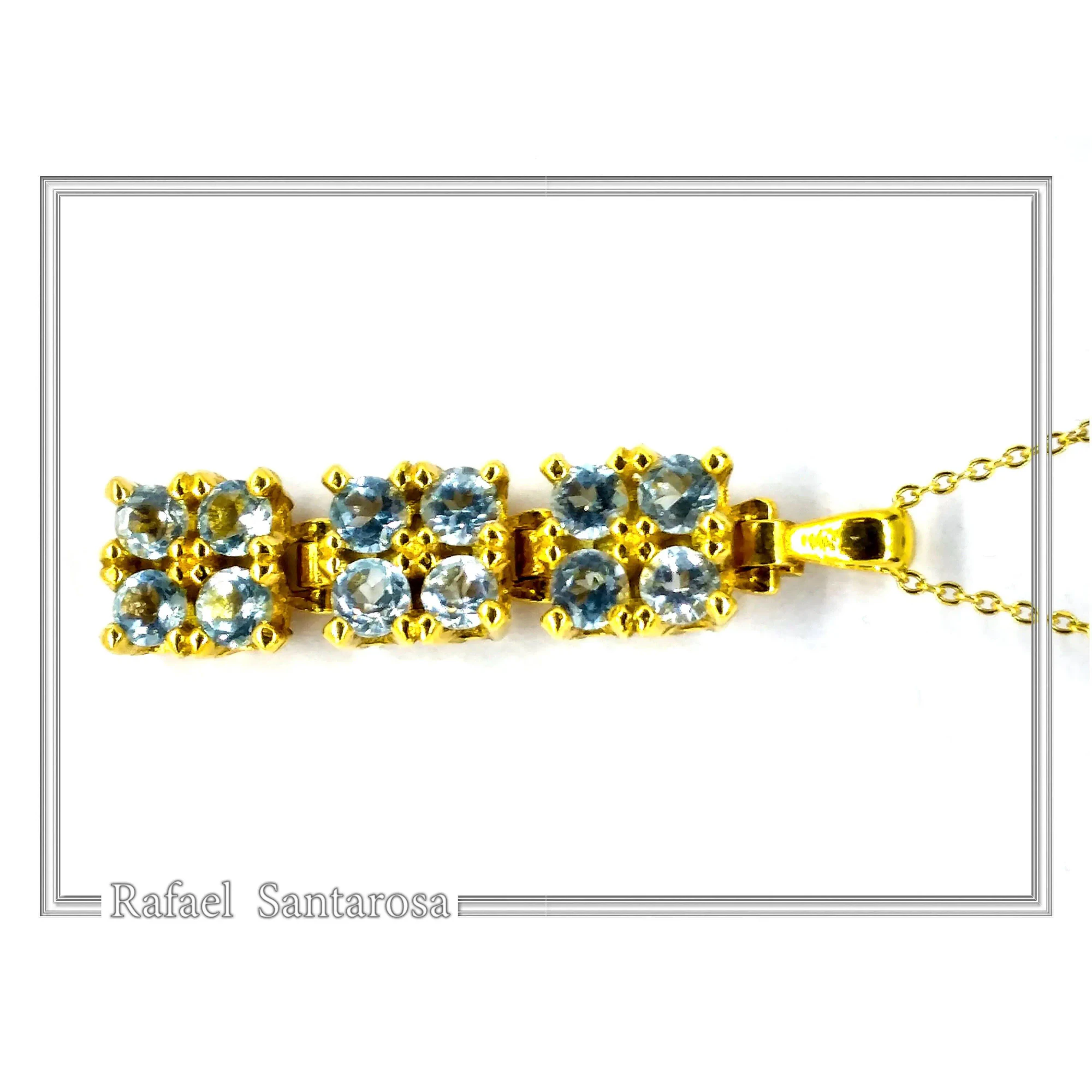 Natural Sky Blue Topaz Beaded Dangle Pendant: Silver 18k Gold Filled, Brilliant Cut Gems — additional product image 7 from Rafael Santarosa Fine Jewelry