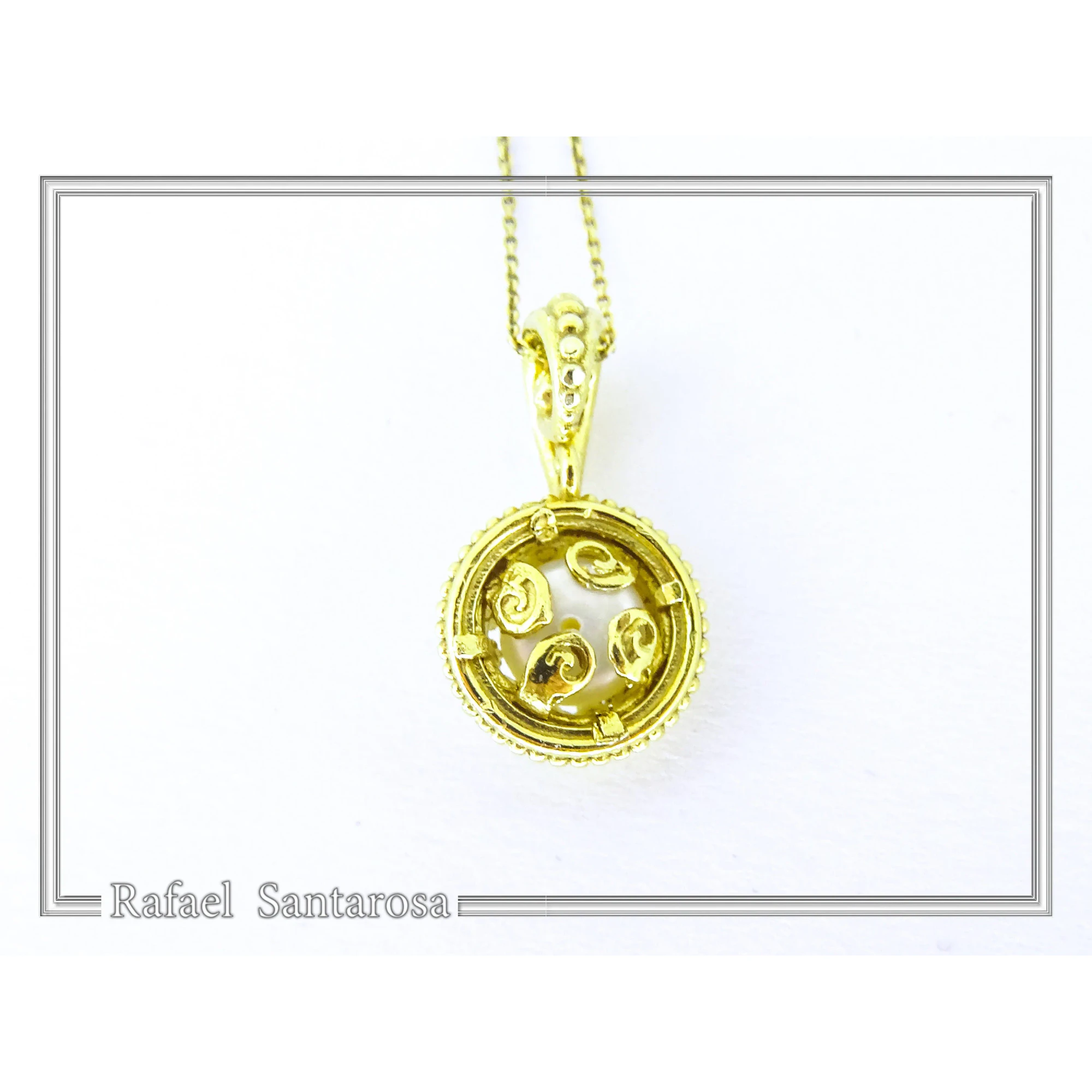 Genuine Lapis Lazuli Greek Filigree Pendant: Sterling Silver 18K Gold Filled Natural Pearl Necklace — additional product image 9 from Rafael Santarosa Fine Jewelry