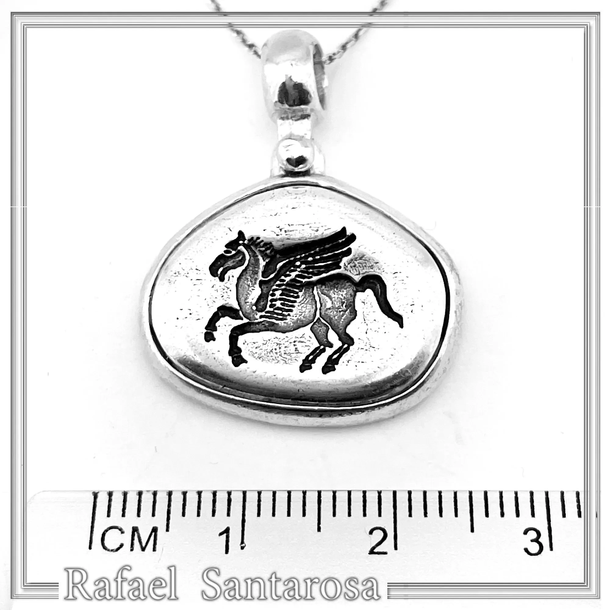 Pegasus Winget Horse seal Pendant: Oxidized Sterling Silver Greek Mythology Necklace — additional product image 7 from Rafael Santarosa Fine Jewelry