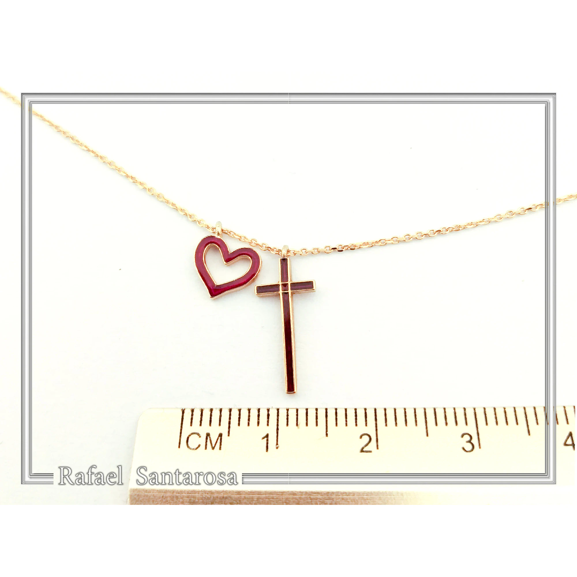 I Love Jesus Cross & Heart Minimalistic Necklace: Red Enamel, Sterling Silver 18K Gold Filled — additional product image 8 from Rafael Santarosa Fine Jewelry