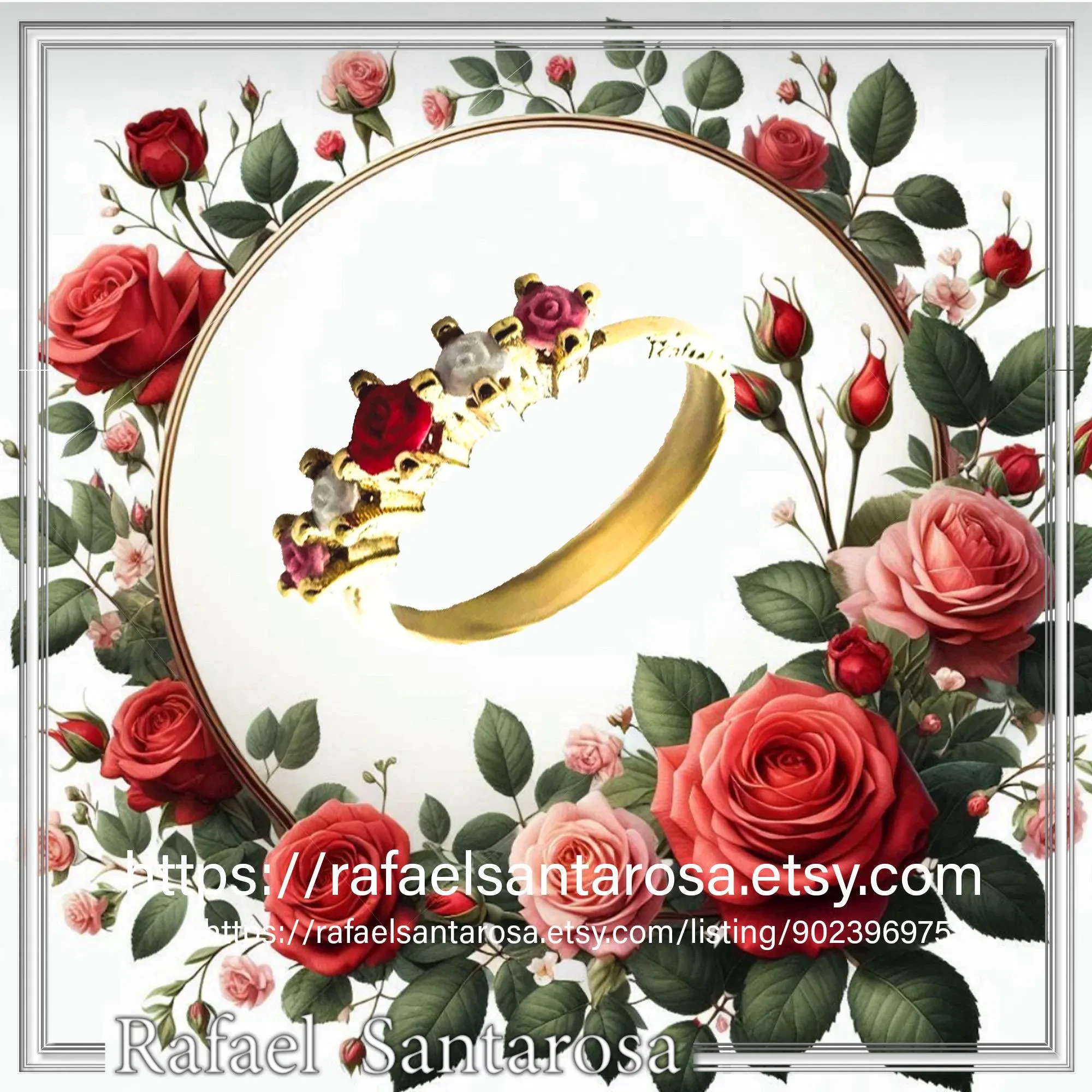 Handmade Alabaster Rose Flowers Bouquet Floral Band Ring: Sterling Silver 18k Gold Filled — additional product image 10 from Rafael Santarosa Fine Jewelry
