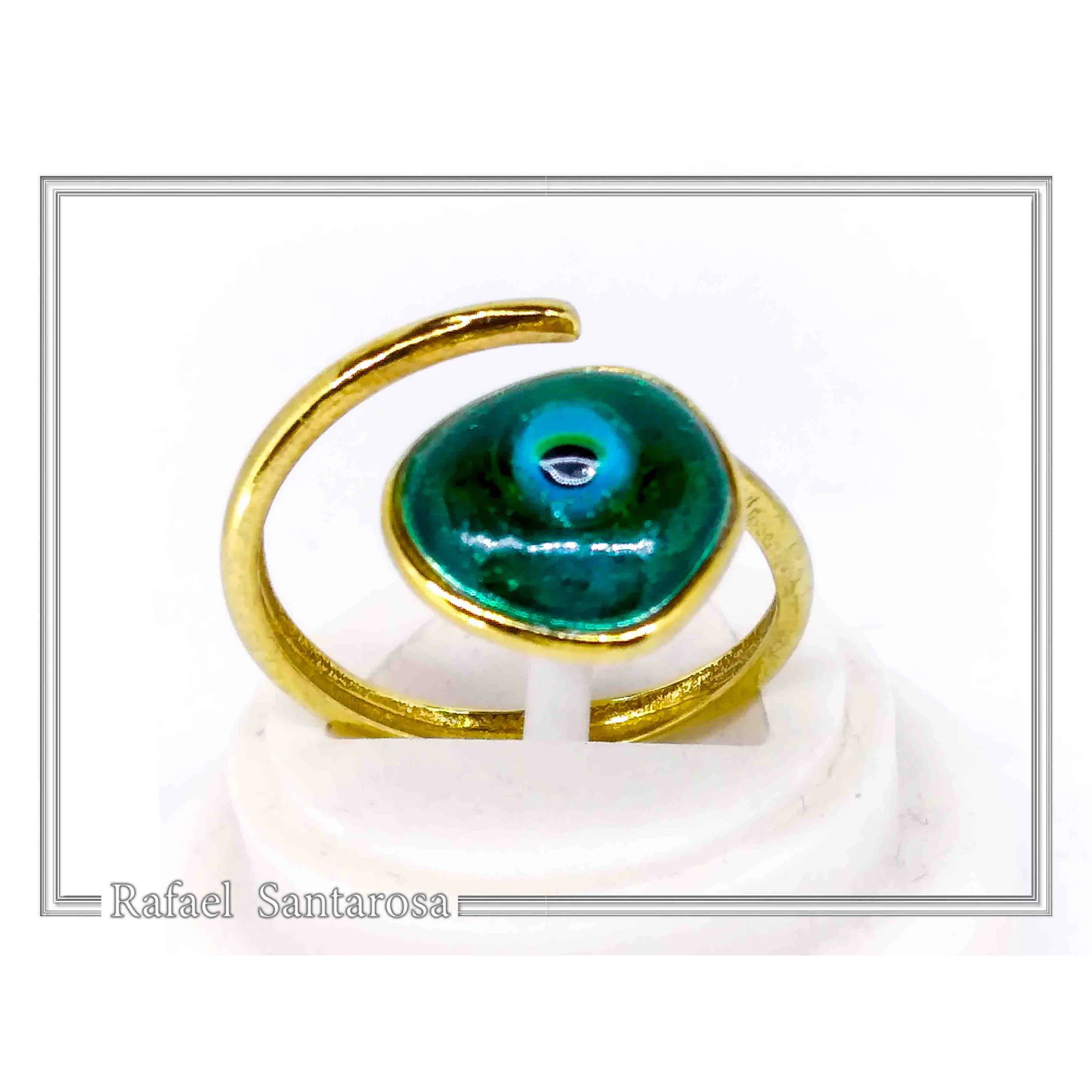Handmade Enamel Evil Eye Talisman Adjustable Ring: 18k Gold Filled Sterling Silver — additional product image 2 from Rafael Santarosa Fine Jewelry
