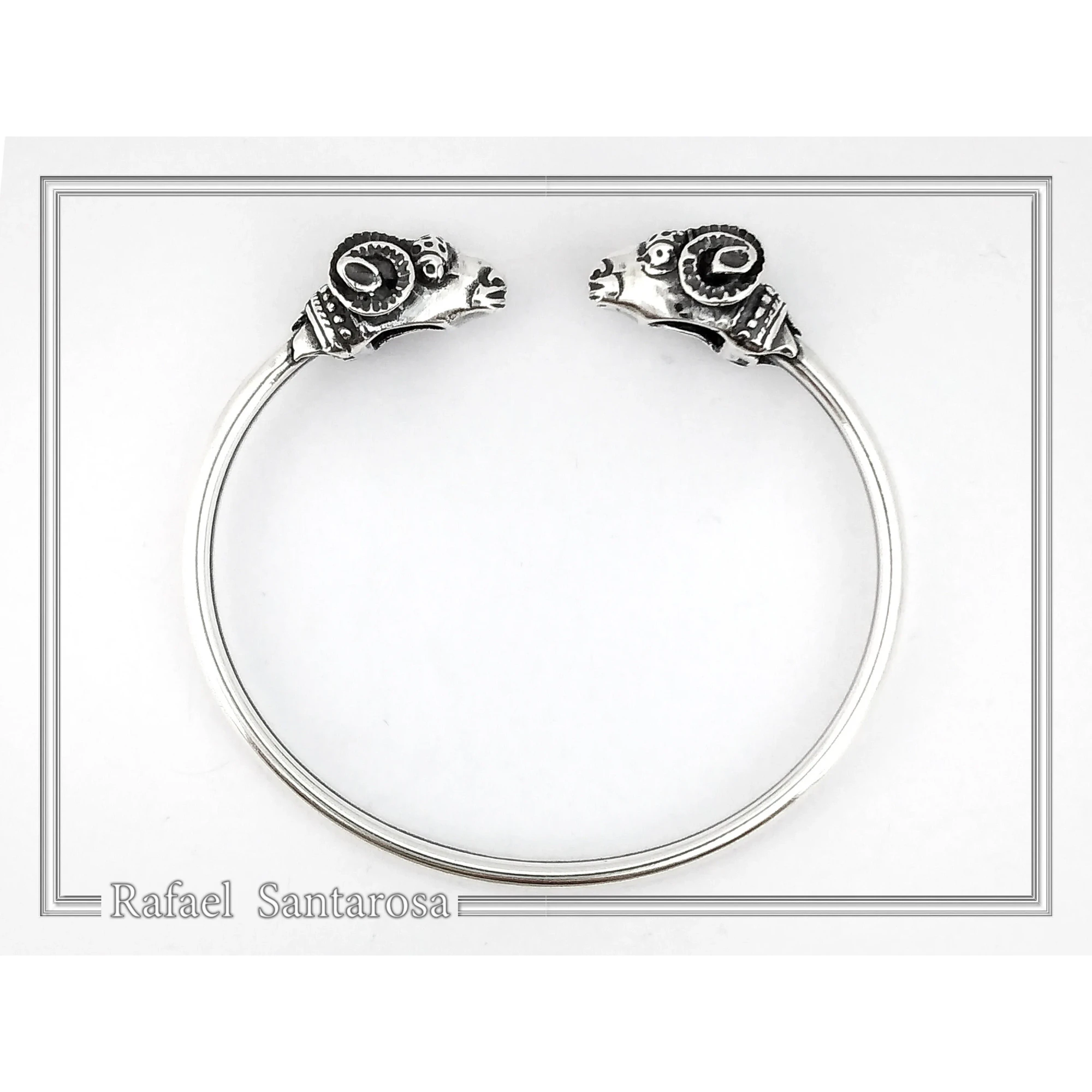 Ram Head Bangle Handmade Sterling Silver: Greek God Pan Symbol, Capricorn zodiac — additional product image 3 from Rafael Santarosa Fine Jewelry