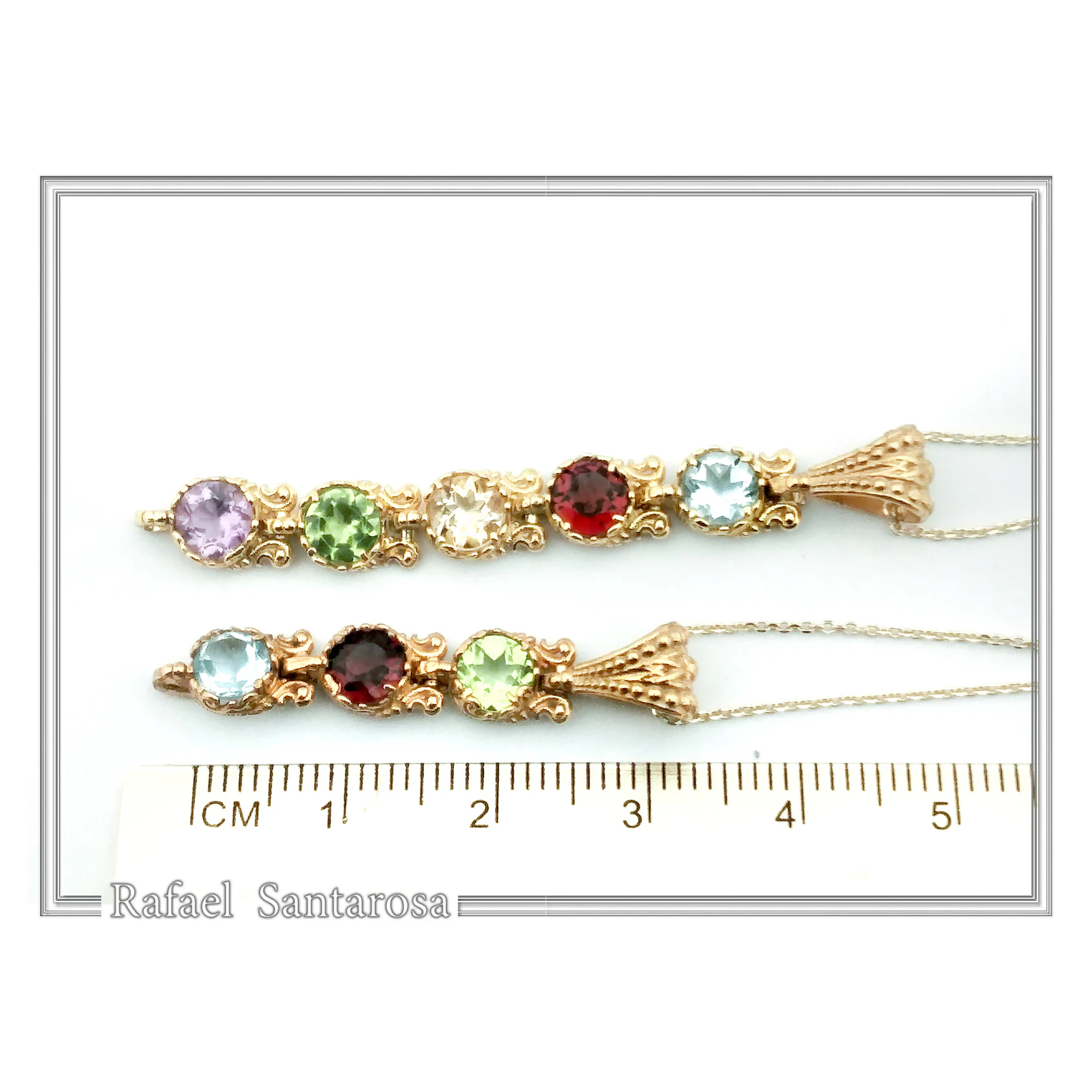 Filigree Natural Gemstones Pendant with Byzantine ornaments on bezel: 18K Gold-Filled Sterling Silver — additional product image 8 from Rafael Santarosa Fine Jewelry