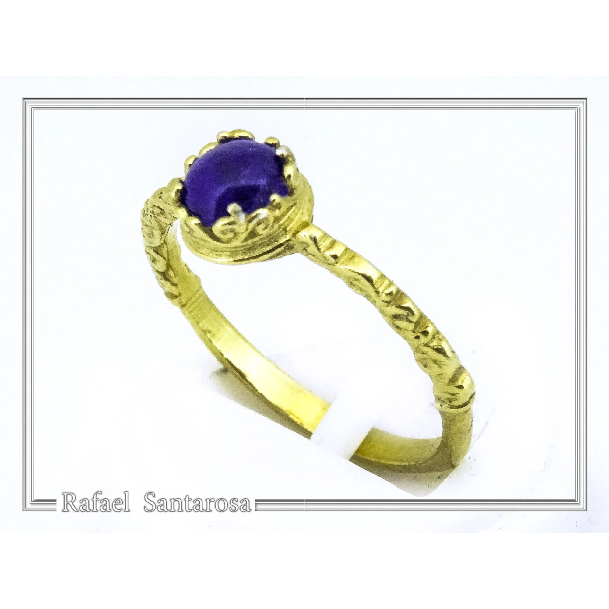 Genuine Lapis Lazuli Byzantine Statement Ring: Sterling Silver 18k Gold-Filled Filigree Bezel — additional product image 3 from Rafael Santarosa Fine Jewelry