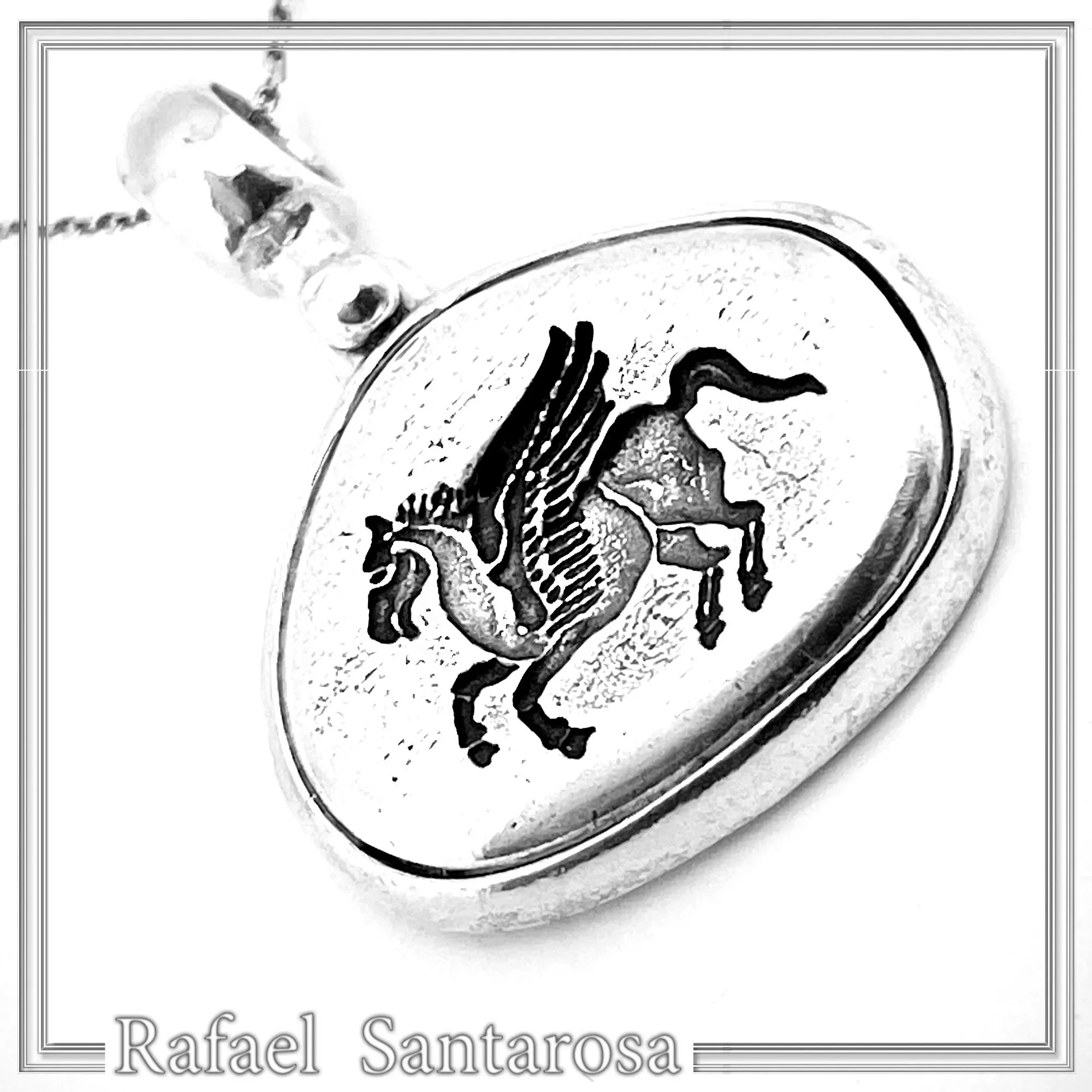Pegasus Winget Horse seal Pendant: Oxidized Sterling Silver Greek Mythology Necklace — additional product image 10 from Rafael Santarosa Fine Jewelry