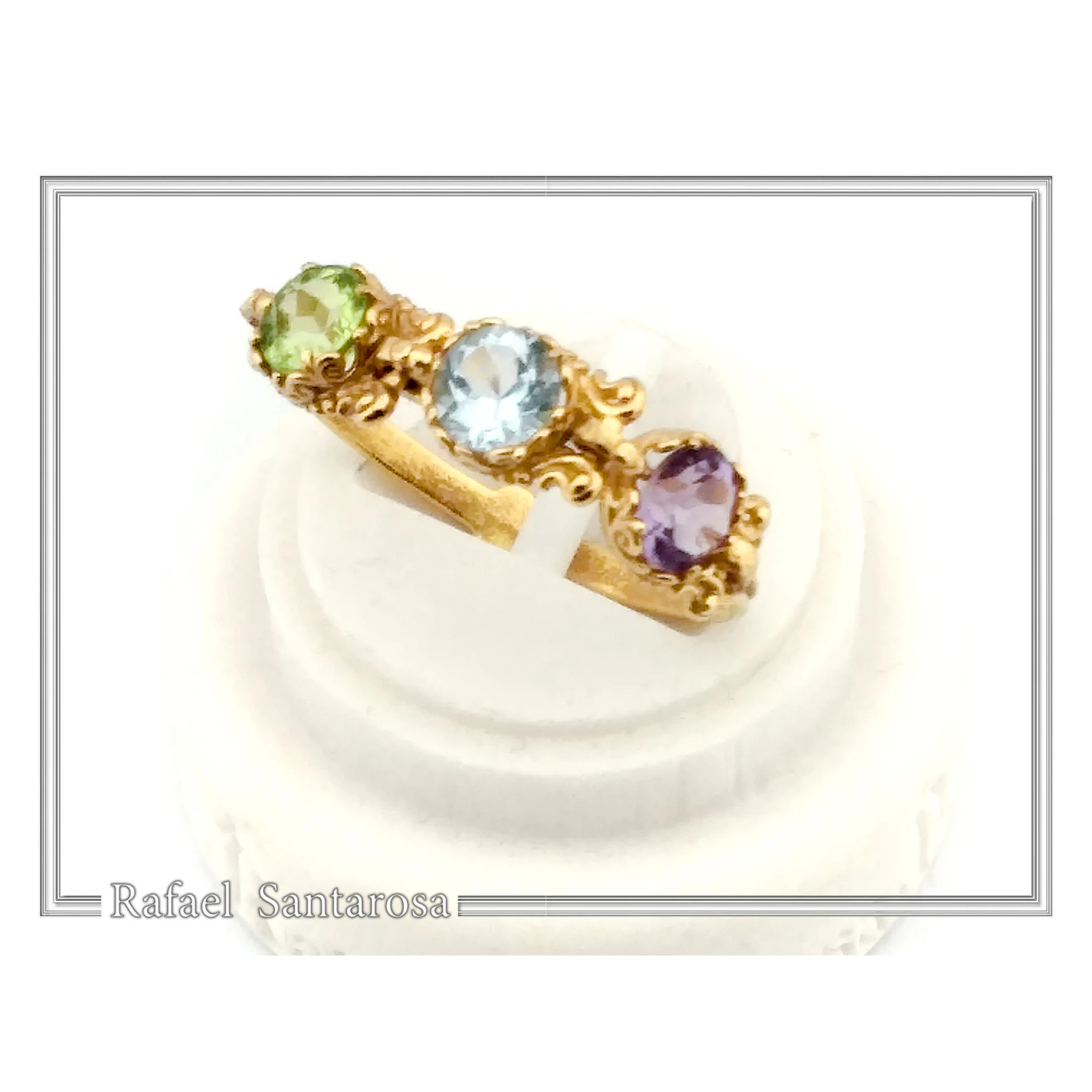 Filigree Byzantine Genuine Amethyst, Topaz & Peridot beaded Ring: Sterling Silver 18k Gold Filled — additional product image 4 from Rafael Santarosa Fine Jewelry