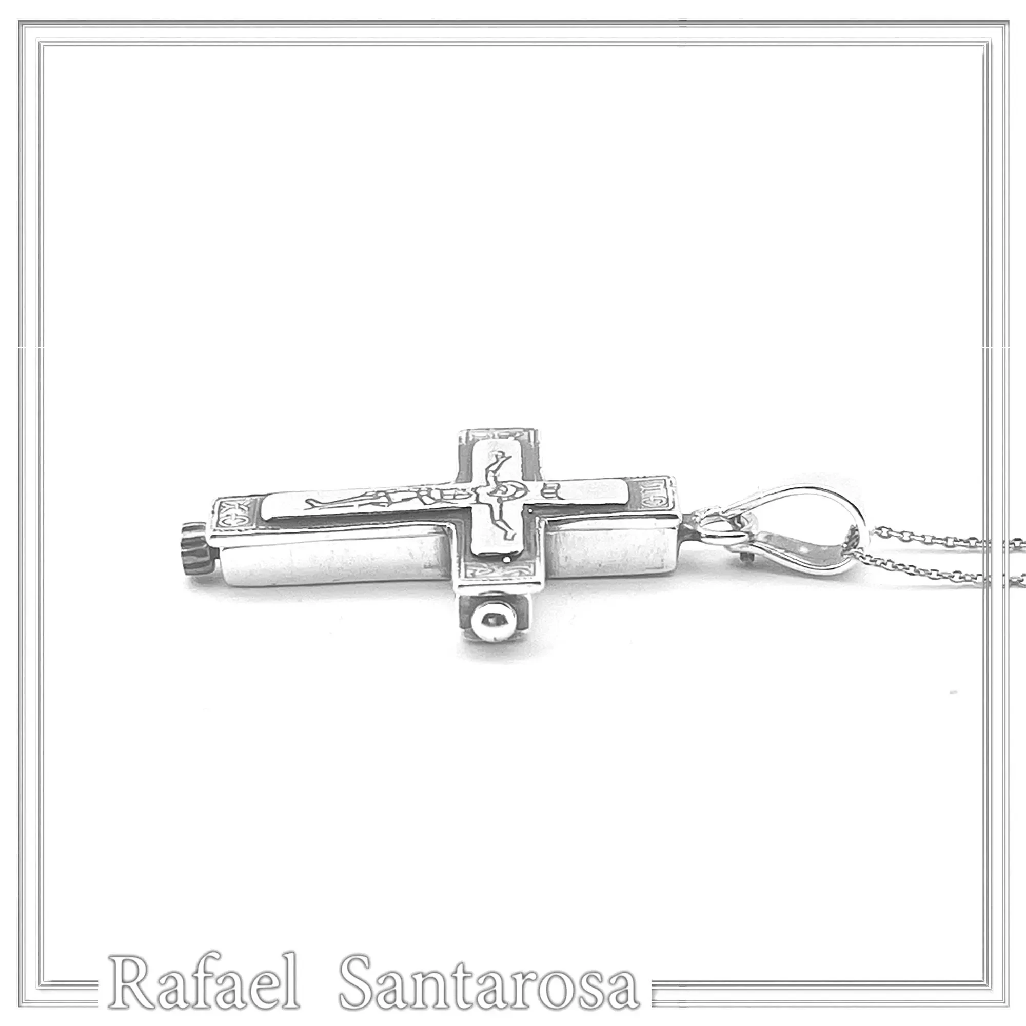 Byzantine Locket Pendant Reliquary Cross Necklace: Oxidized Sterling Silver — additional product image 2 from Rafael Santarosa Fine Jewelry