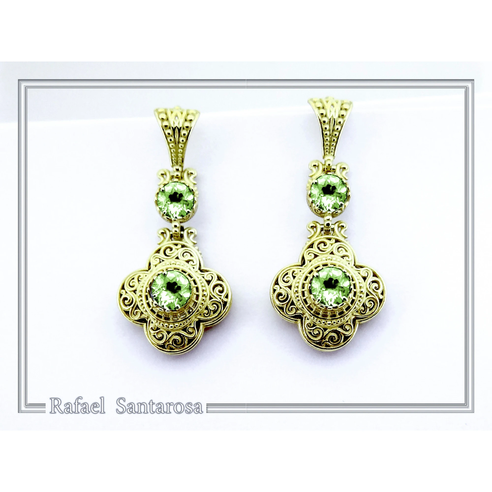 Byzantine Filigree Drop Earrings: Sterling Silver 18K Gold-Filled, Natural Topaz — additional product image 5 from Rafael Santarosa Fine Jewelry