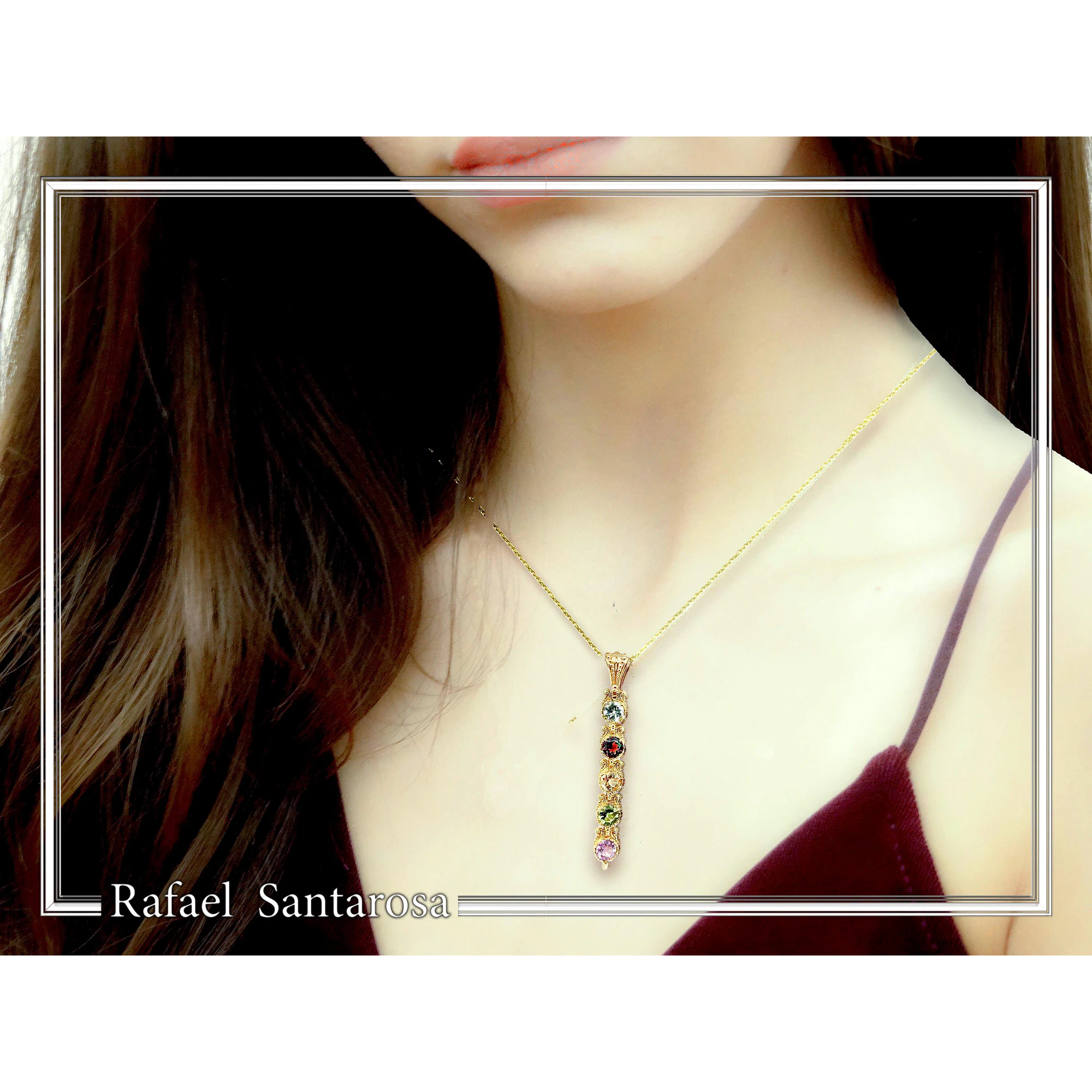 Filigree Natural Gemstones Pendant with Byzantine ornaments on bezel: 18K Gold-Filled Sterling Silver — additional product image 2 from Rafael Santarosa Fine Jewelry