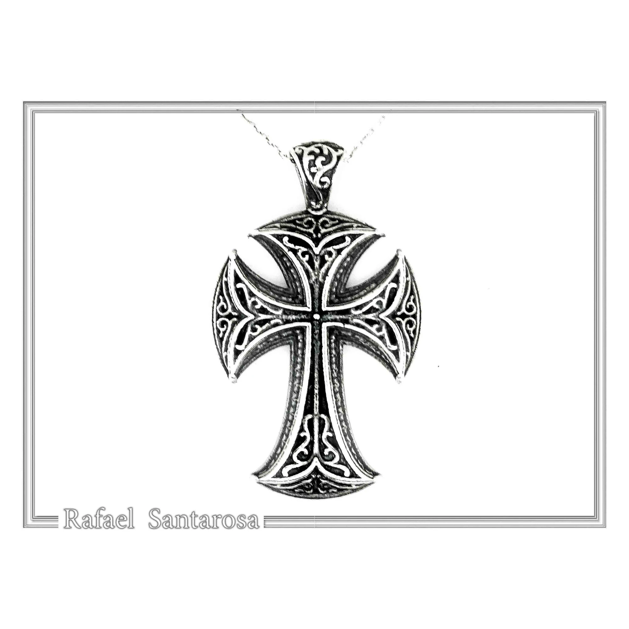 Byzantine Greek Orthodox Religious Cross Pendant: Sterling Silver Oxidized or 18K Gold Filled — additional product image 2 from Rafael Santarosa Fine Jewelry
