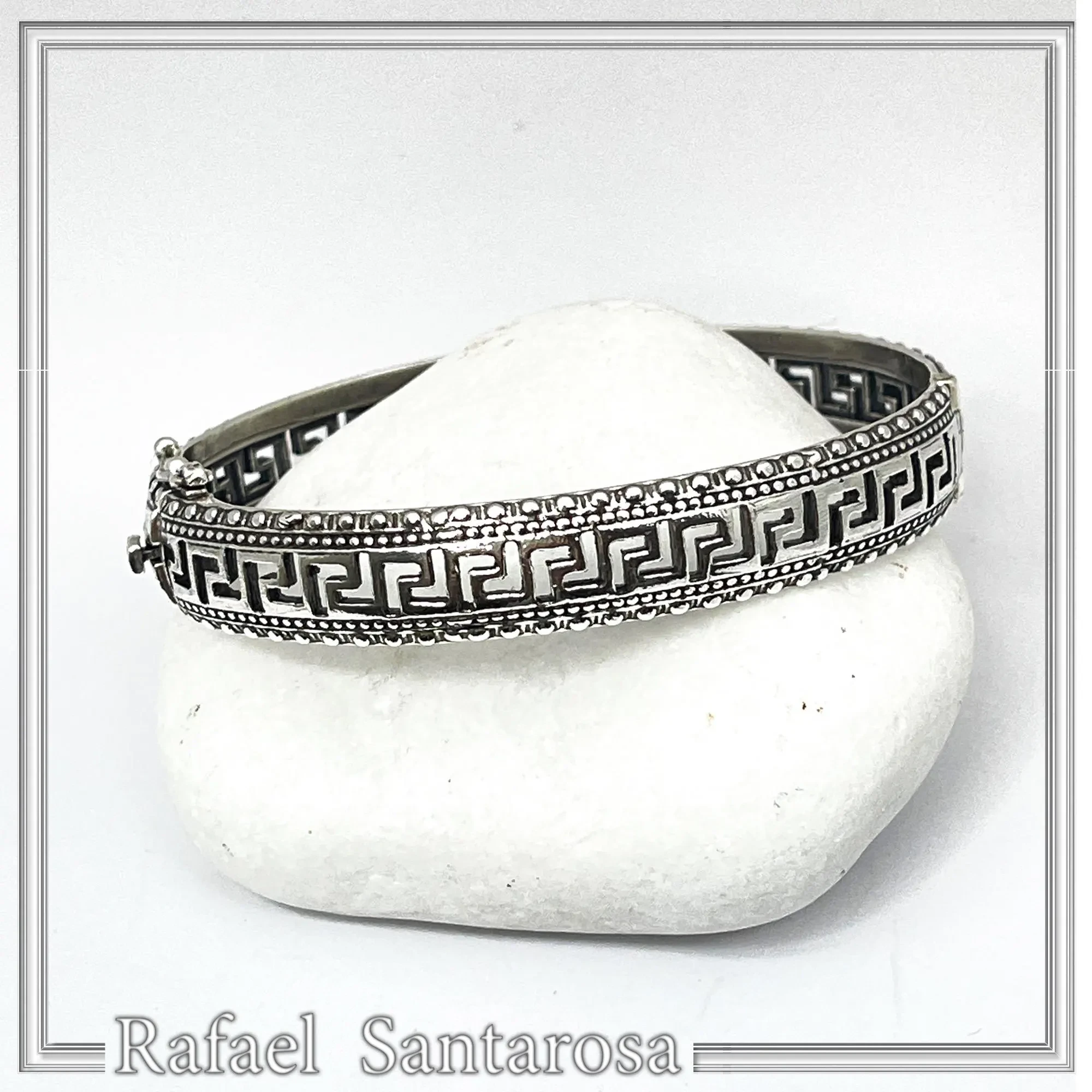 Greek Key Meander Oxidized Sterling Silver 925 Bangle Bracelet Handmade Artisan Jewelry Gift Women — additional product image 8 from Rafael Santarosa Fine Jewelry