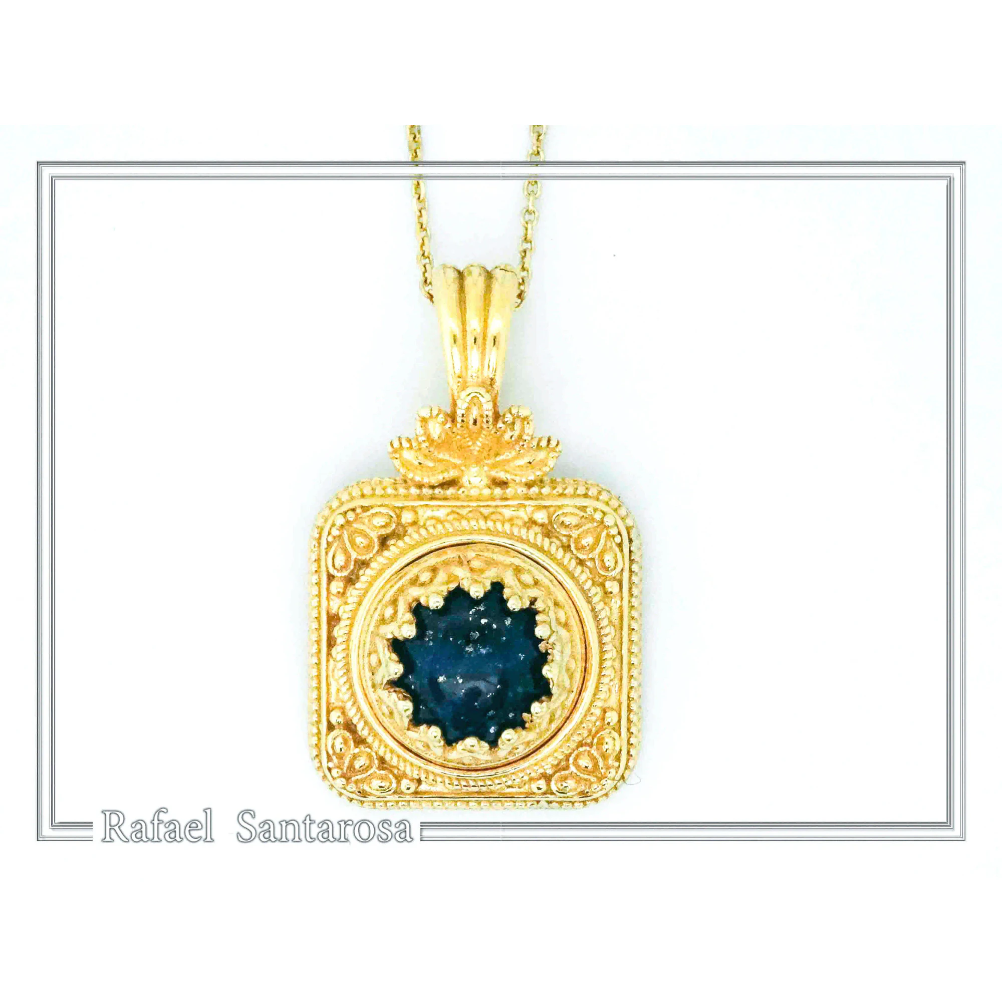 Genuine Lapis Lazuli Byzantine Filigree handmade Pendant: Sterling Silver Gold Filled — additional product image 4 from Rafael Santarosa Fine Jewelry