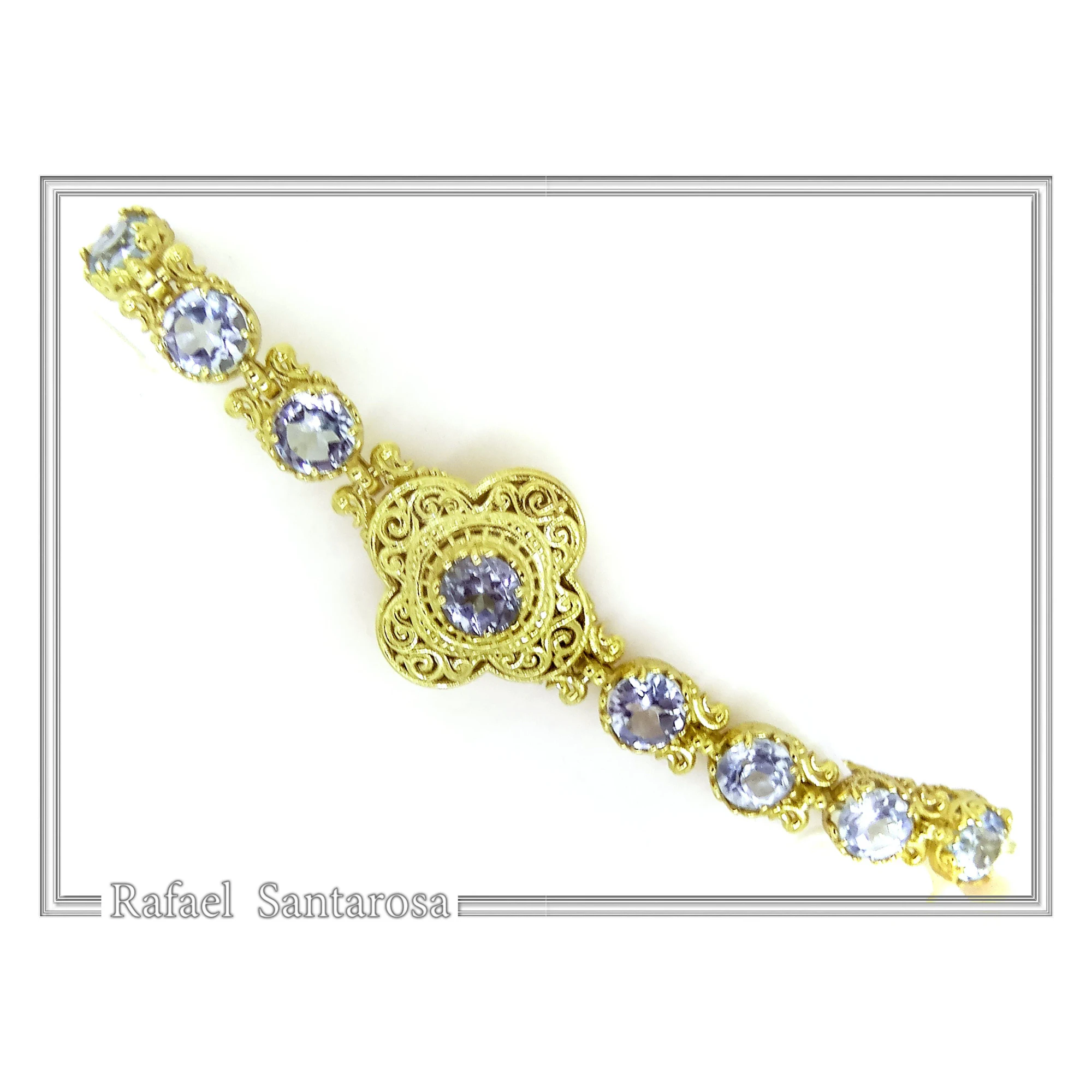 Byzantine Filigree Gemstone Beaded Cross Bracelet: Genuine topaz on 18K Gold Filled silver — additional product image 4 from Rafael Santarosa Fine Jewelry