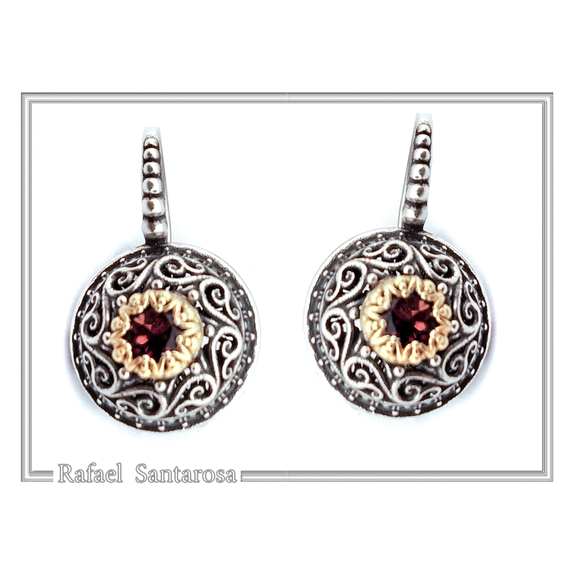 Byzantine Filigree Natural Gem Silver Earrings: Garnet, Topaz, Peridot, Amethyst, Pearl or Lapis — additional product image 10 from Rafael Santarosa Fine Jewelry