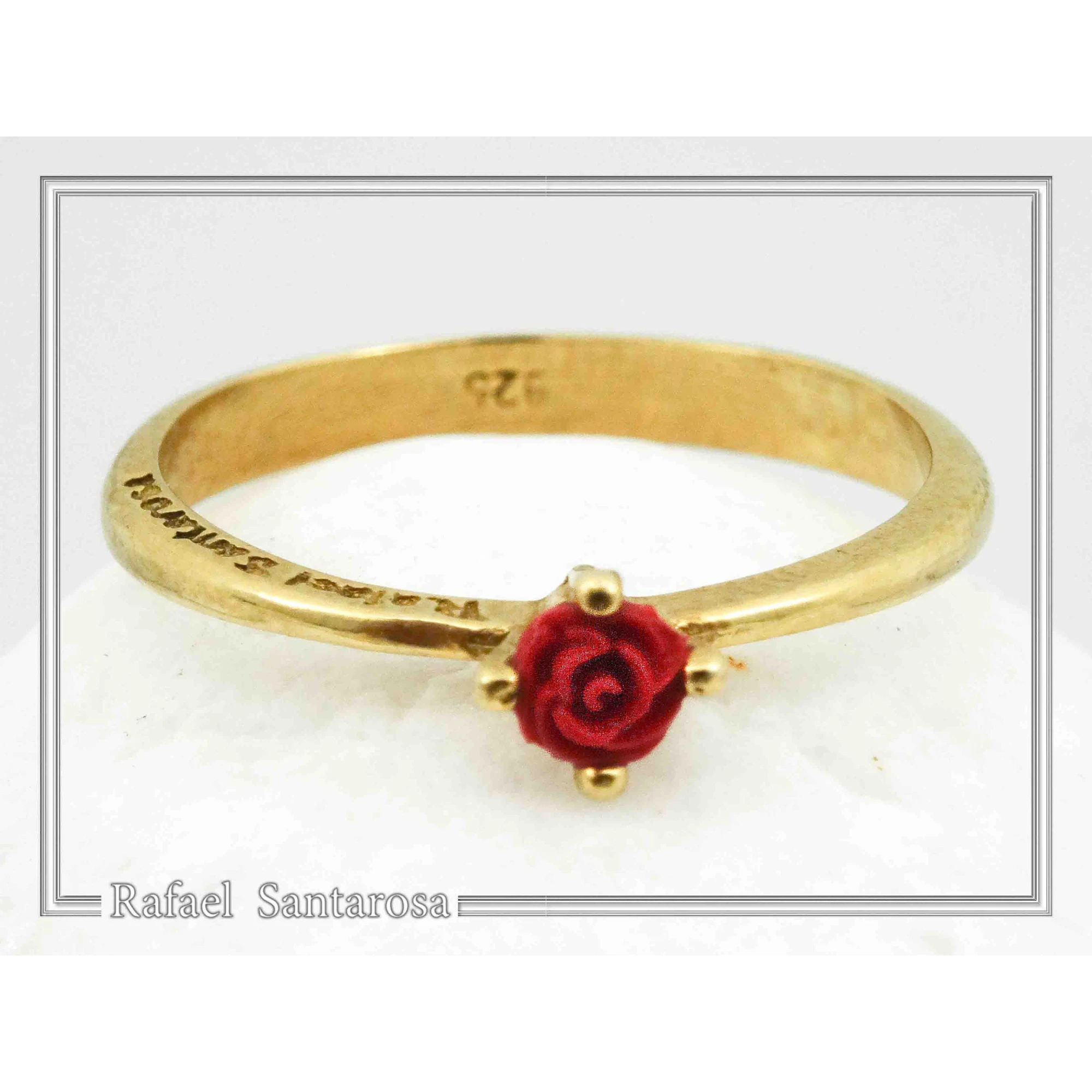 Alabaster Rose Shaped Gem Handmade Statement Ring: Love Symbol 18k Gold-Filled Sterling Silver — additional product image 2 from Rafael Santarosa Fine Jewelry