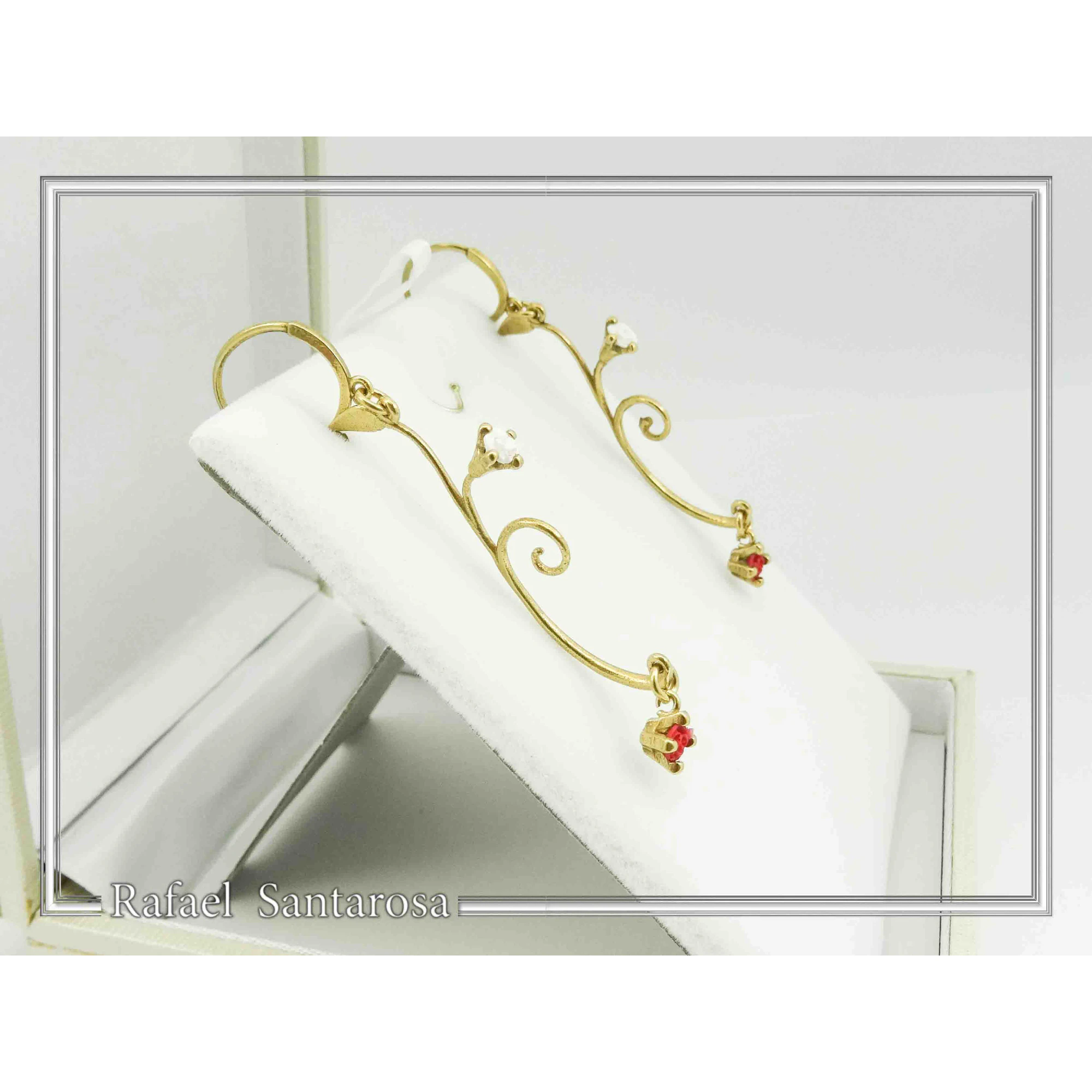 Gold-Filled Sterling Silver Rose Earrings: Red & White Alabaster Flowers — additional product image 9 from Rafael Santarosa Fine Jewelry