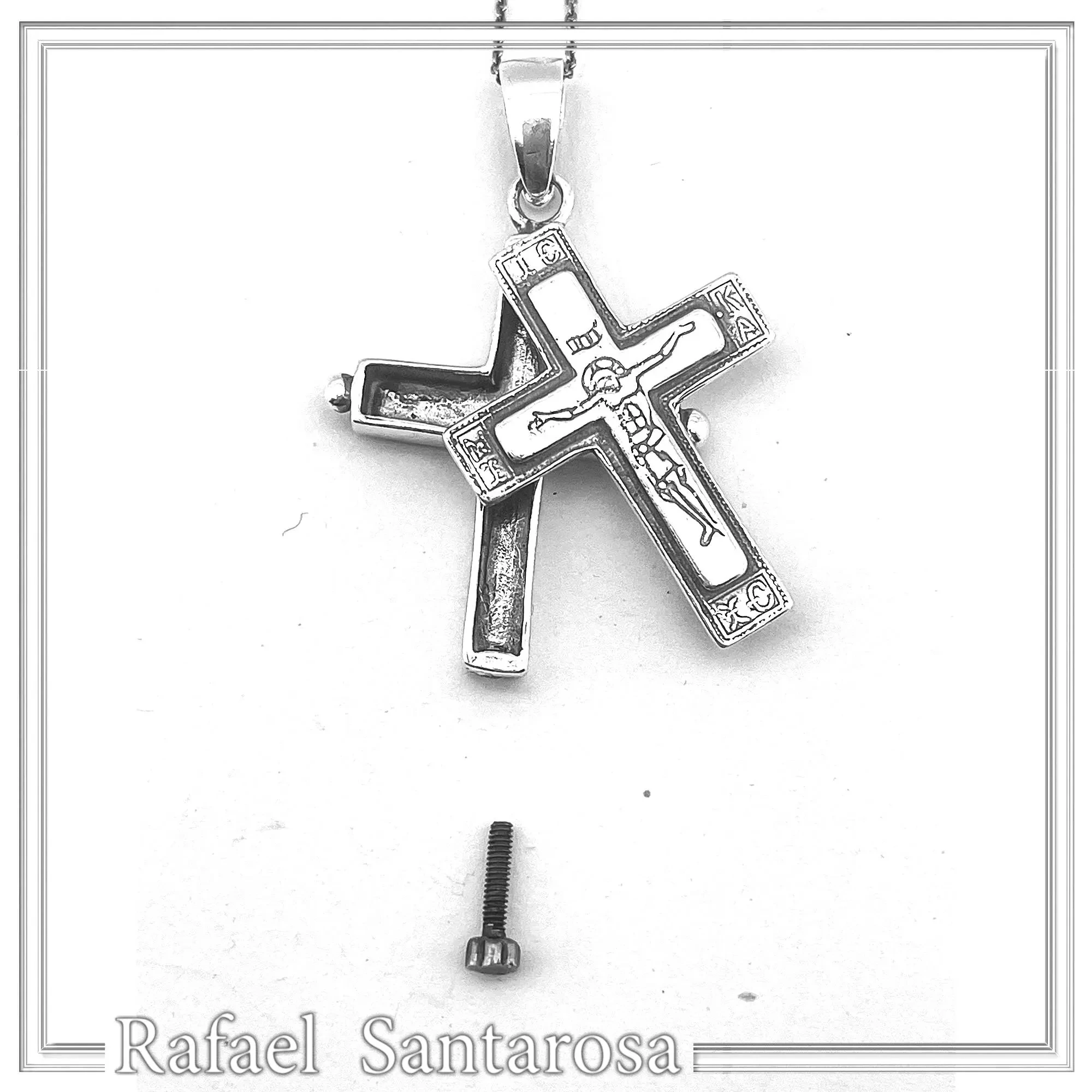 Byzantine Locket Pendant Reliquary Cross Necklace: Oxidized Sterling Silver — additional product image 9 from Rafael Santarosa Fine Jewelry