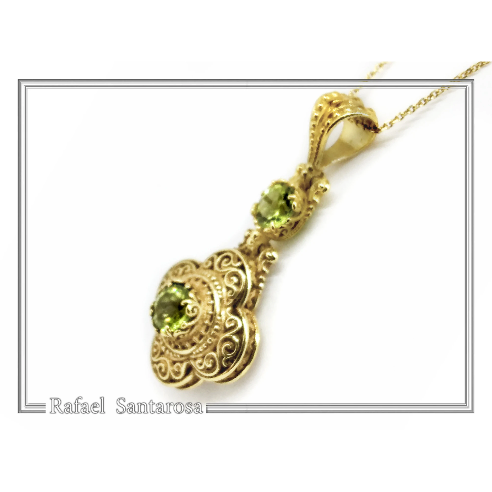 18K Solid Yellow Gold Byzantine Cross Filigree Pendant: Natural Sky-Blue Topaz Handmade Necklace — additional product image 3 from Rafael Santarosa Fine Jewelry