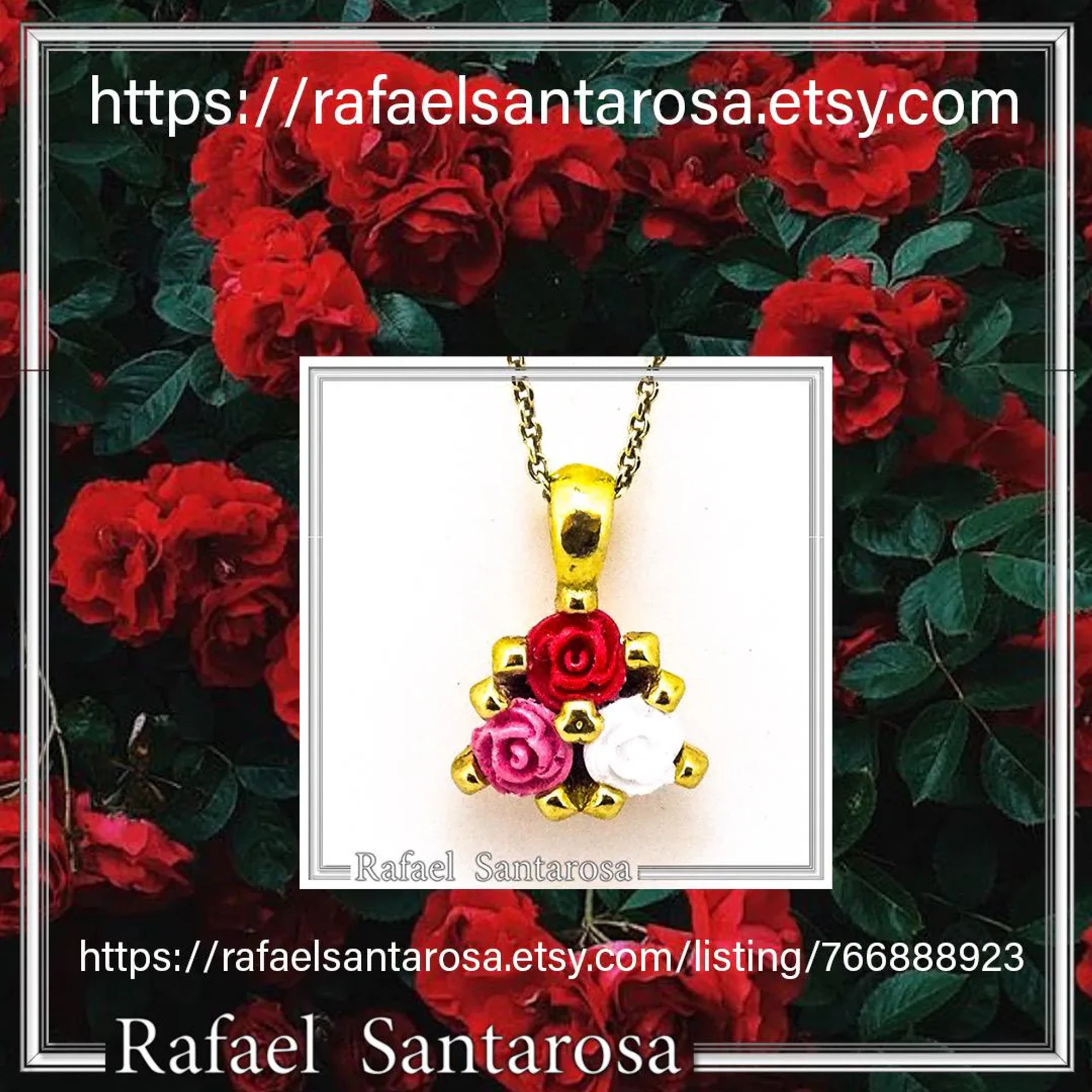 Handmade Rose flowers Pendant Necklace: 18K Gold-Filled Sterling Silver Floral Charm for girls — additional product image 10 from Rafael Santarosa Fine Jewelry