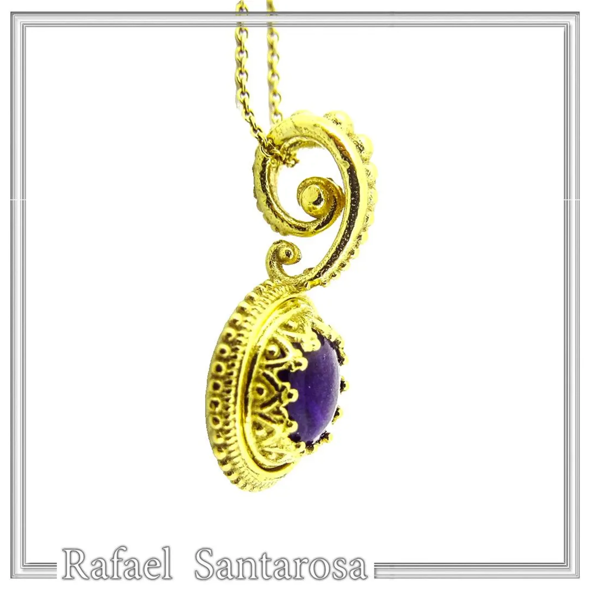 Genuine Lapis Lazuli Greek Filigree Pendant: Sterling Silver 18K Gold Filled Natural Pearl Necklace — additional product image 3 from Rafael Santarosa Fine Jewelry