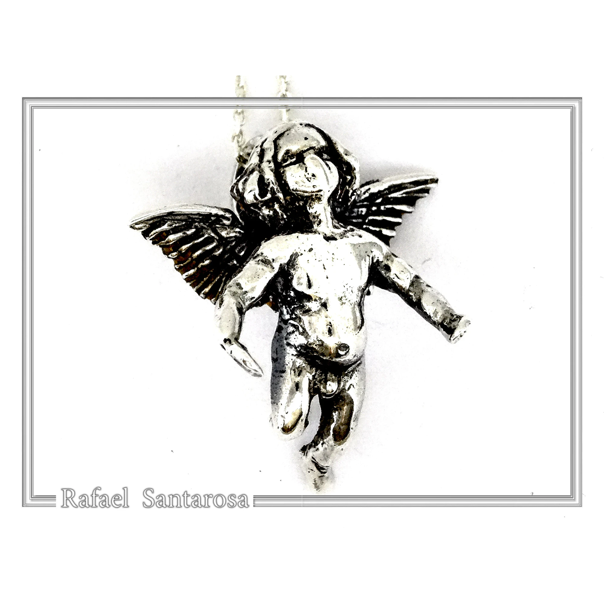 Greek Eros God of Love Angel Necklace Oxidized Sterling Silver Cupid Pendant — additional product image 4 from Rafael Santarosa Fine Jewelry