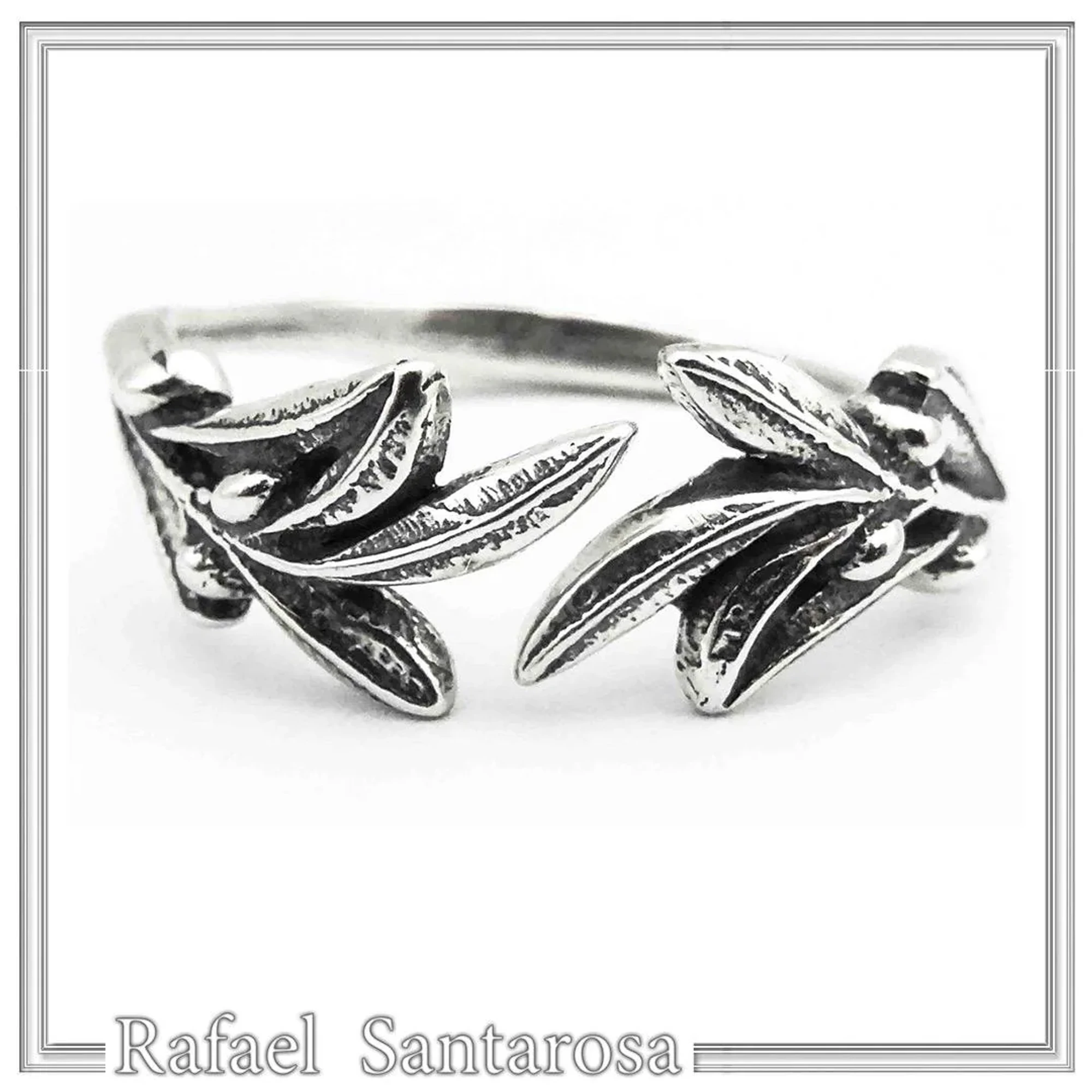 Oxidized Sterling Silver Olive Branch Adjustable Ring: Floral Jewelry Greek Mythology Peace Symbol