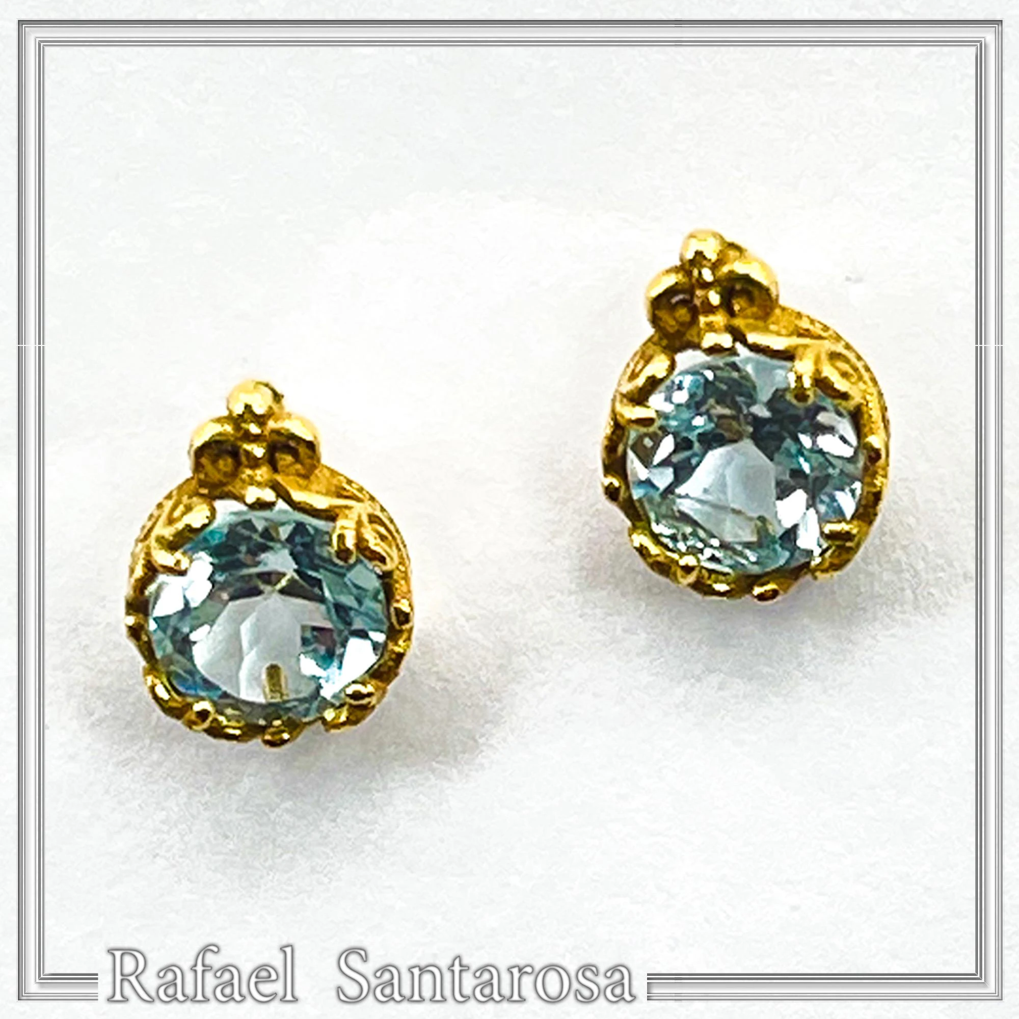 18K Solid Gold Filigree Earrings with Natural Sky-Blue Topaz Brilliant Cut and Byzantine Decoration — additional product image 8 from Rafael Santarosa Fine Jewelry