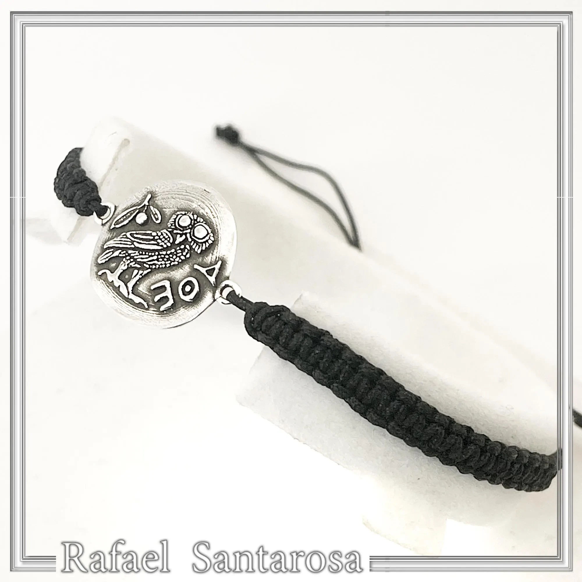 Owl Coin Tetradrachm macrame Oxidized Sterling Silver Bracelet: Greek Museum Jewelry — additional product image 5 from Rafael Santarosa Fine Jewelry
