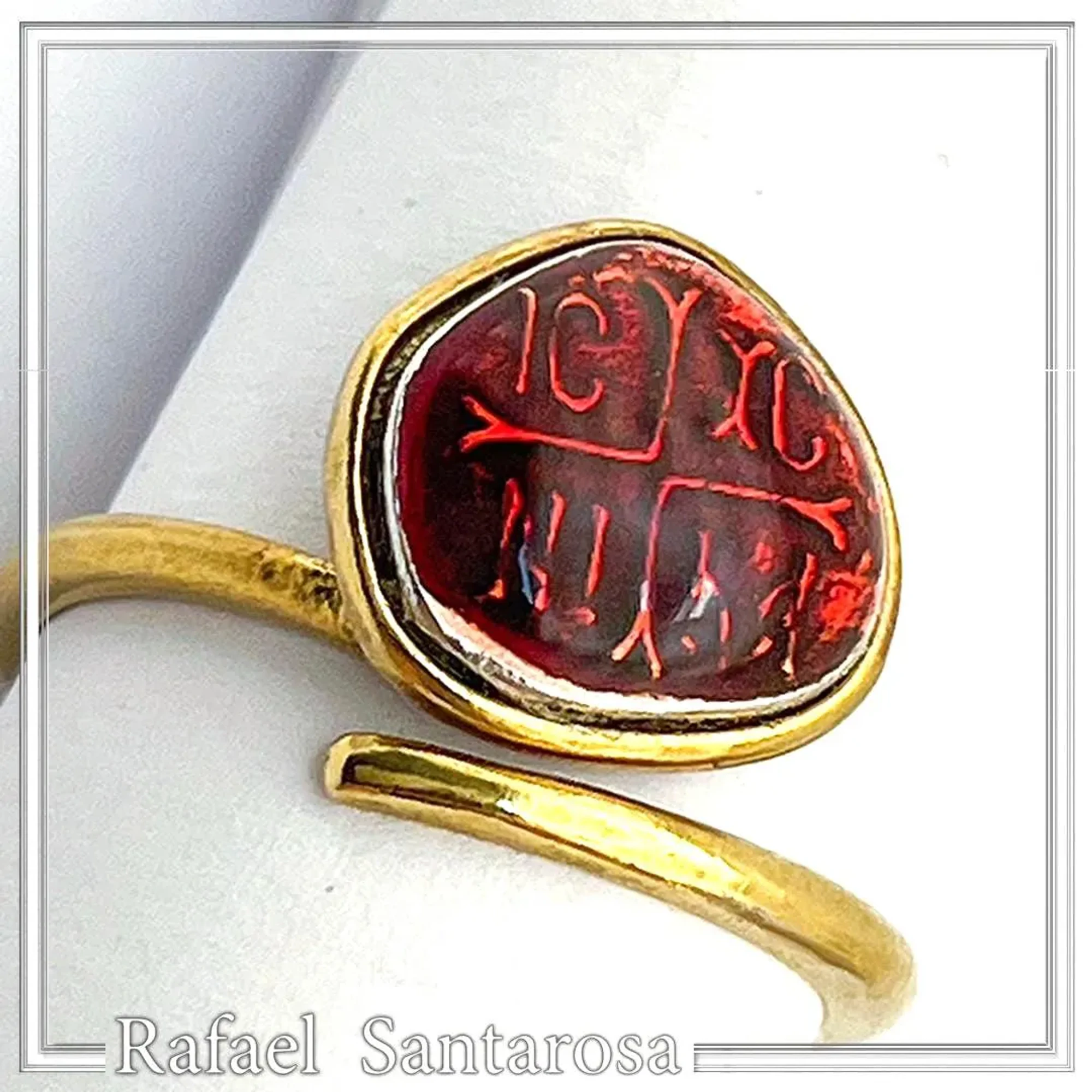 ICXC NIKA Sterling Silver Adjustable Ring: Red Enamel Christogram, 18k Gold Filled — additional product image 9 from Rafael Santarosa Fine Jewelry