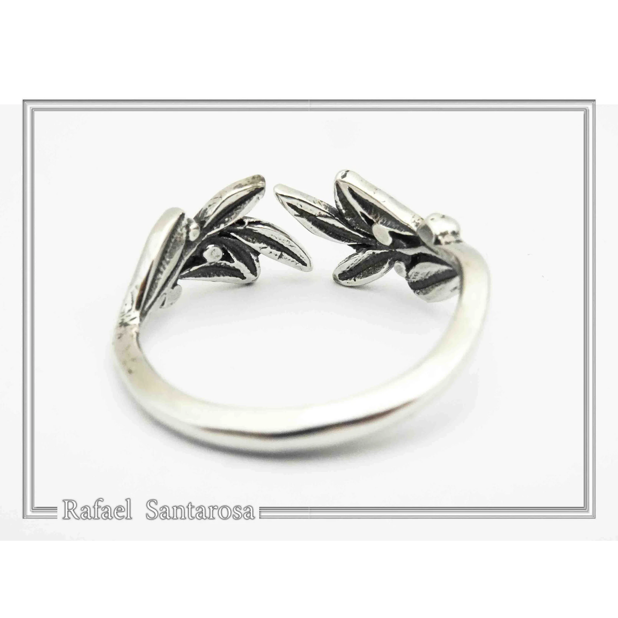 Oxidized Sterling Silver Olive Branch Adjustable Ring: Floral Jewelry Greek Mythology Peace Symbol — additional product image 8 from Rafael Santarosa Fine Jewelry