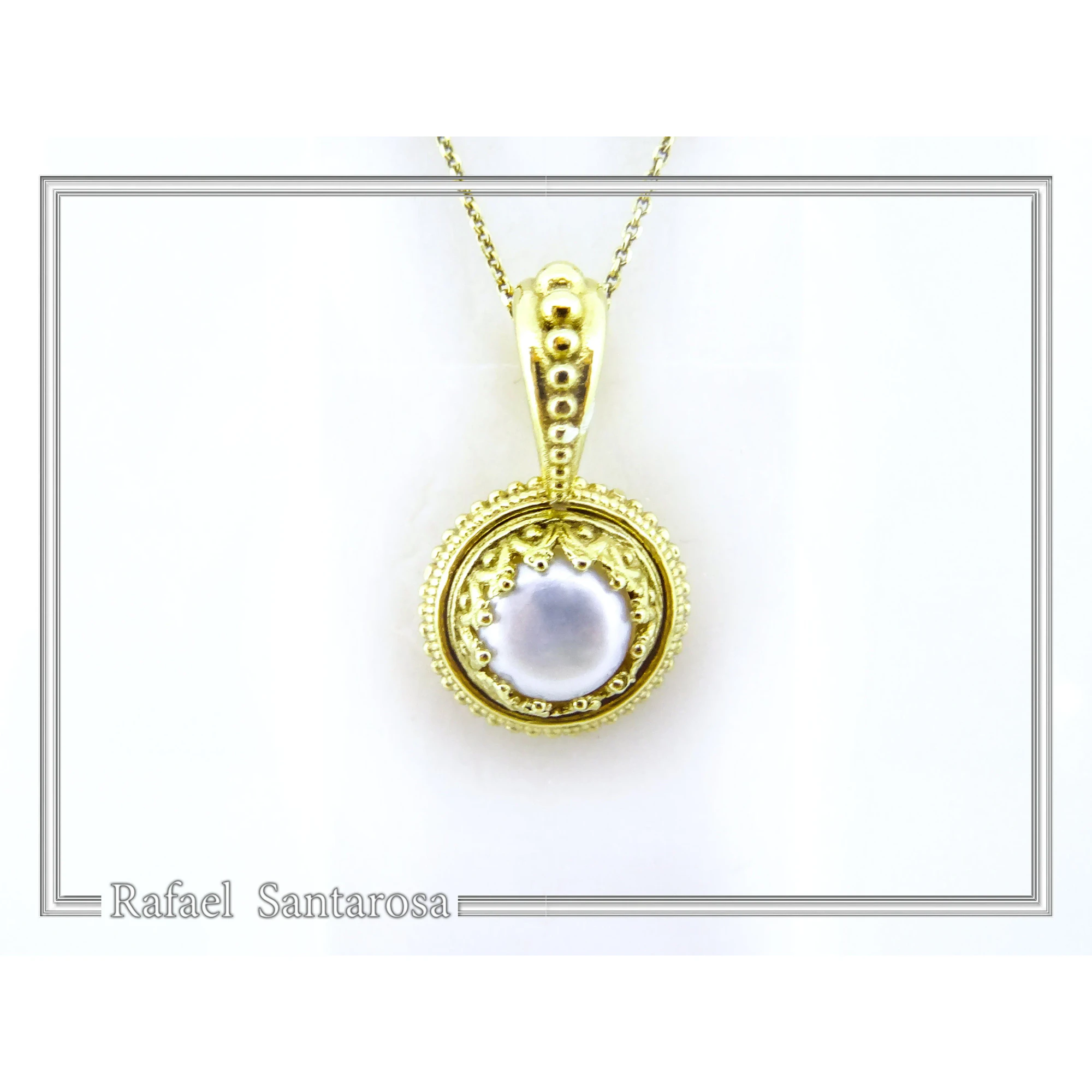 Genuine Lapis Lazuli Greek Filigree Pendant: Sterling Silver 18K Gold Filled Natural Pearl Necklace — additional product image 7 from Rafael Santarosa Fine Jewelry