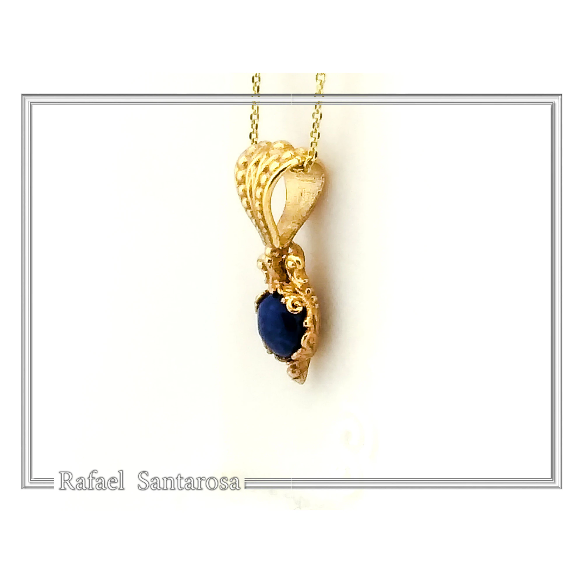 Natural Lapis Lazuli Filigree Byzantine Necklace: Sterling Silver Gold-Filled Genuine Gem Pendant — additional product image 4 from Rafael Santarosa Fine Jewelry