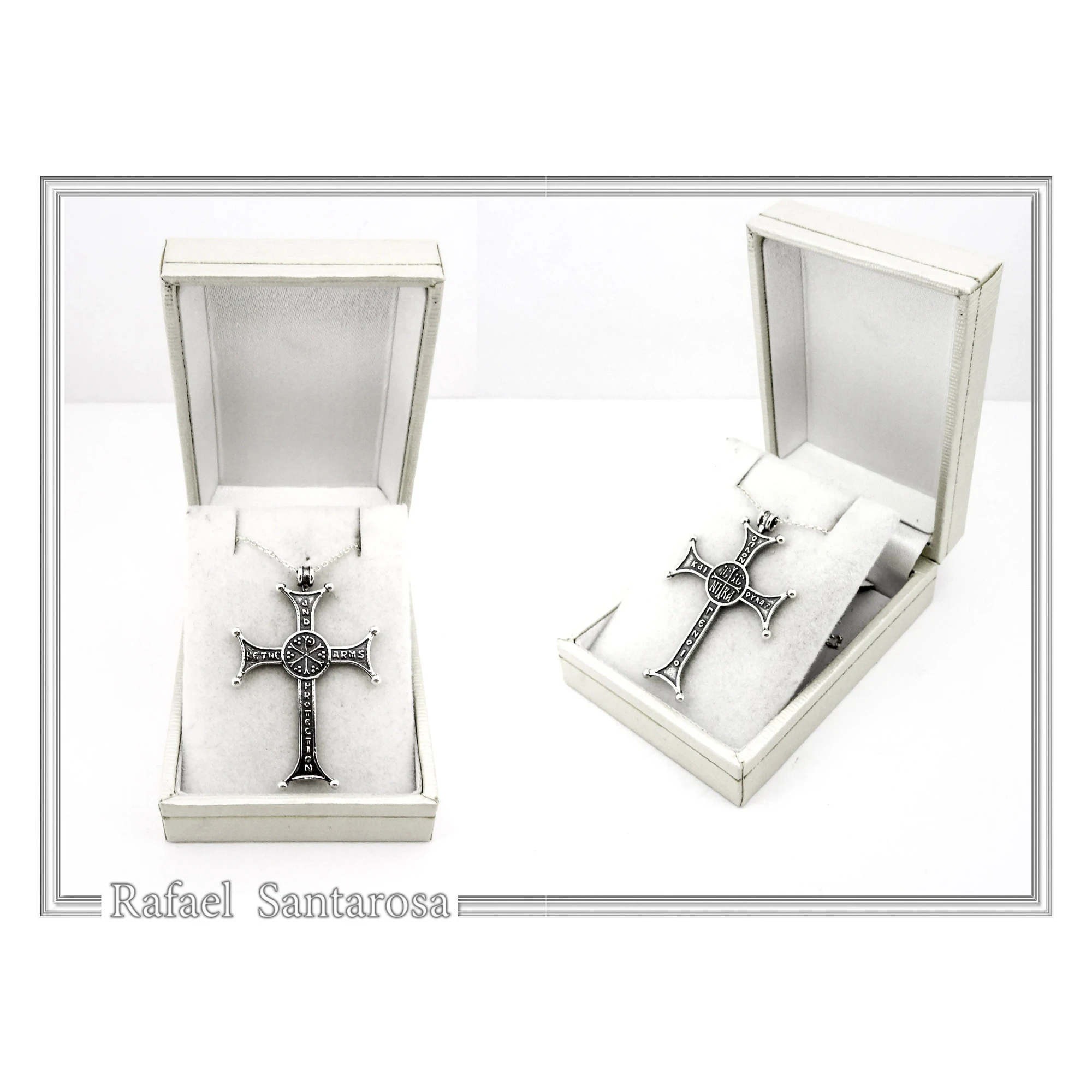 Christian Prayer Engraved Byzantine IC XC NIKA Cross Talisman "Be My Arms and Protection" — additional product image 9 from Rafael Santarosa Fine Jewelry
