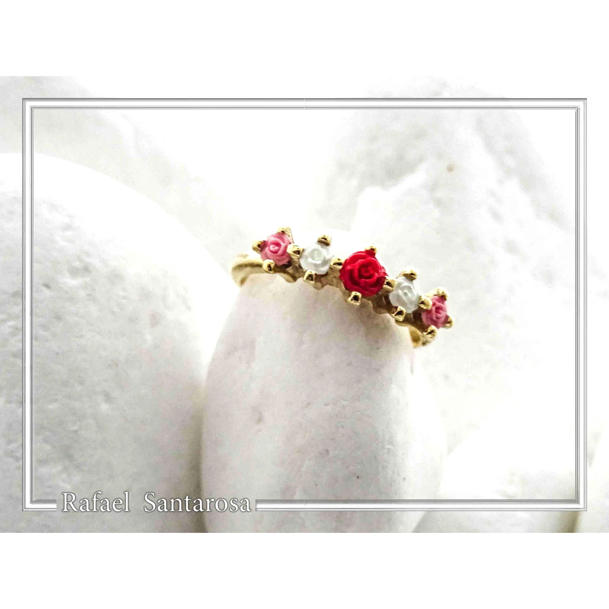 Handmade Alabaster Rose Flowers Bouquet Floral Band Ring: Sterling Silver 18k Gold Filled — additional product image 2 from Rafael Santarosa Fine Jewelry