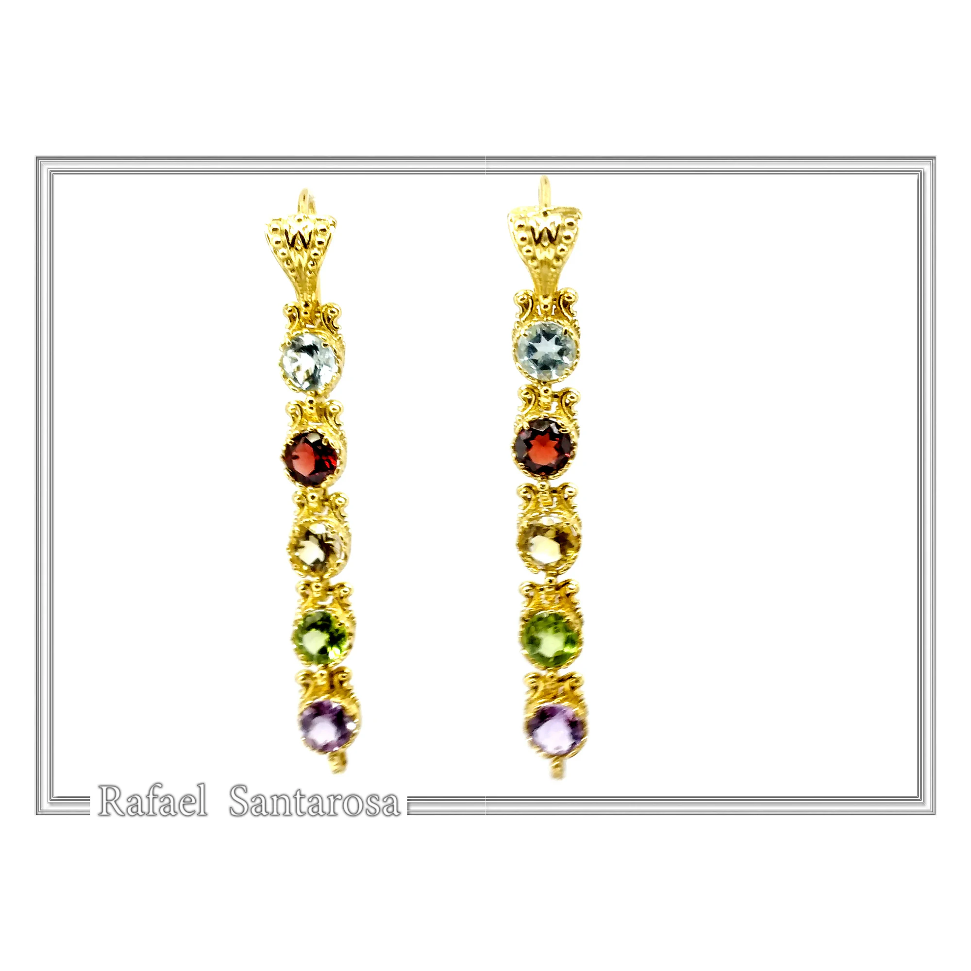 Byzantine Filigree Multi Gemstone Dangle Beaded Earrings: 18k Gold-Filled Sterling Silver — additional product image 3 from Rafael Santarosa Fine Jewelry