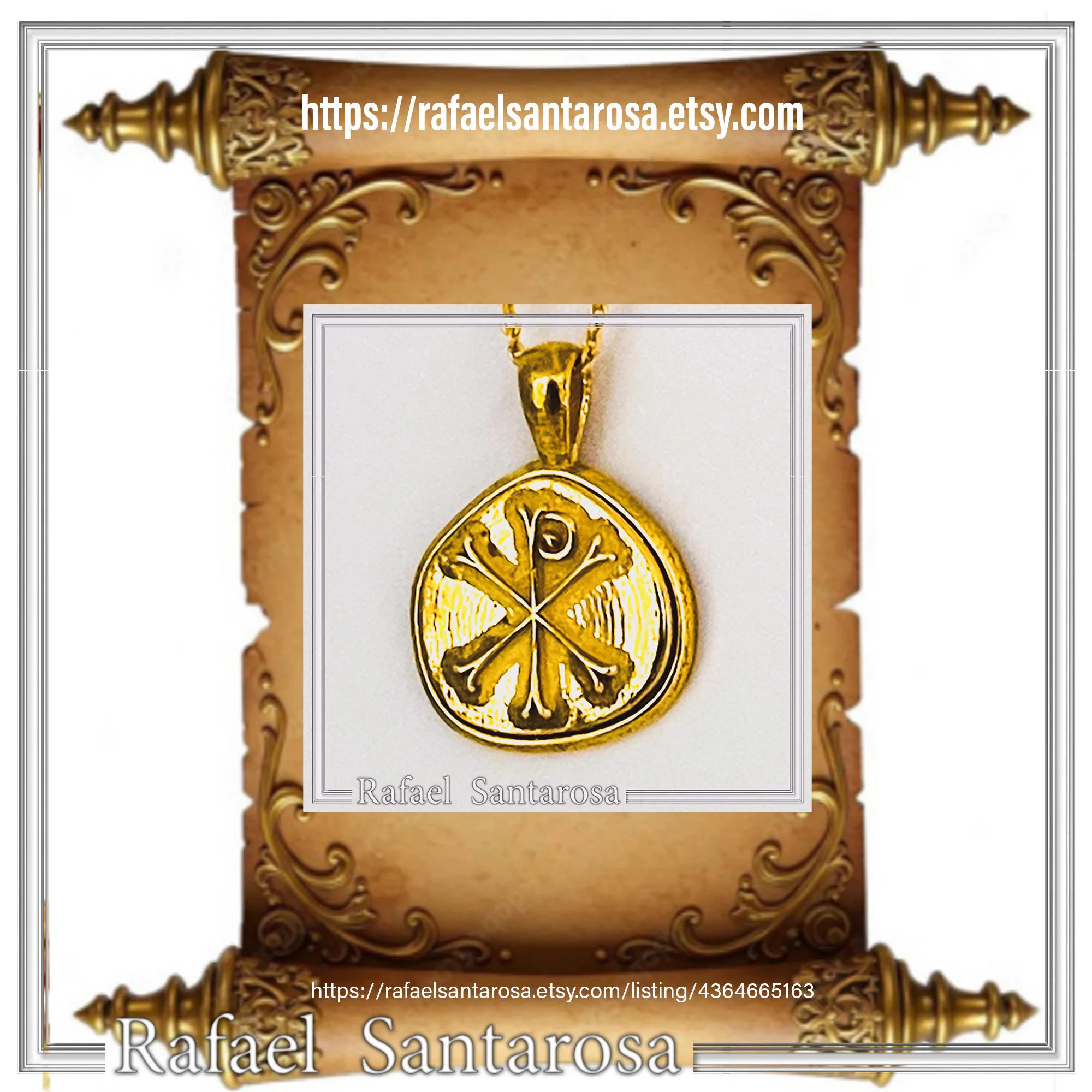 18k Solid Gold Chi Rho Religious Pendant - Jesus Christ Name Byzantine Christian Necklace — additional product image 10 from Rafael Santarosa Fine Jewelry