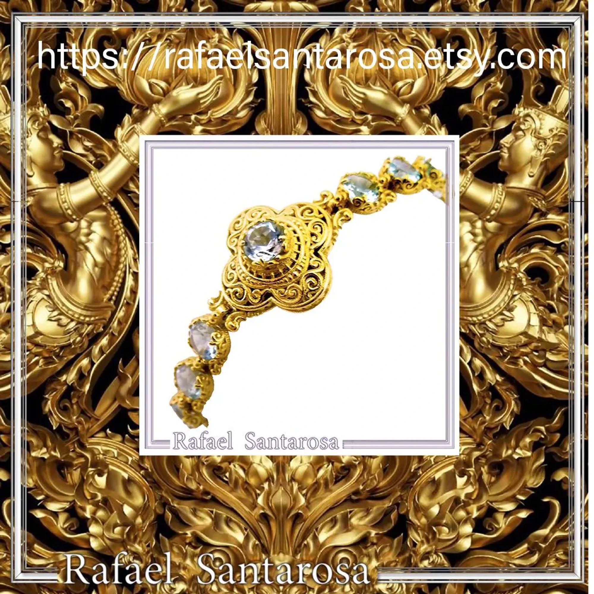 Byzantine Filigree Gemstone Beaded Cross Bracelet: Genuine topaz on 18K Gold Filled silver — additional product image 10 from Rafael Santarosa Fine Jewelry