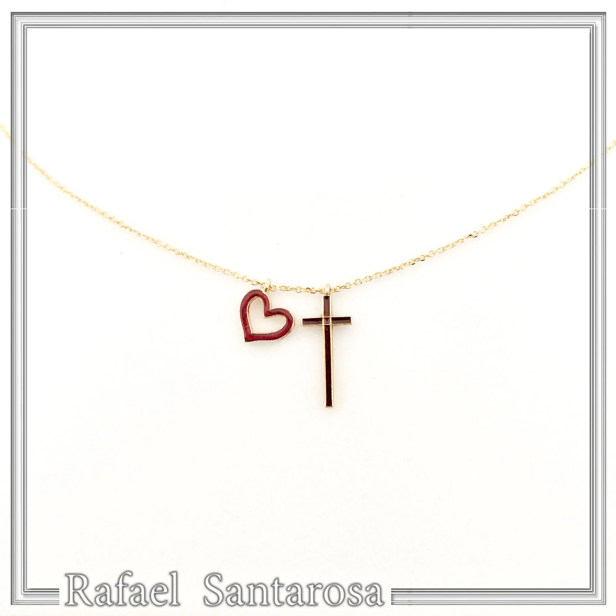 I Love Jesus Cross & Heart Minimalistic Necklace: Red Enamel, Sterling Silver 18K Gold Filled — additional product image 3 from Rafael Santarosa Fine Jewelry
