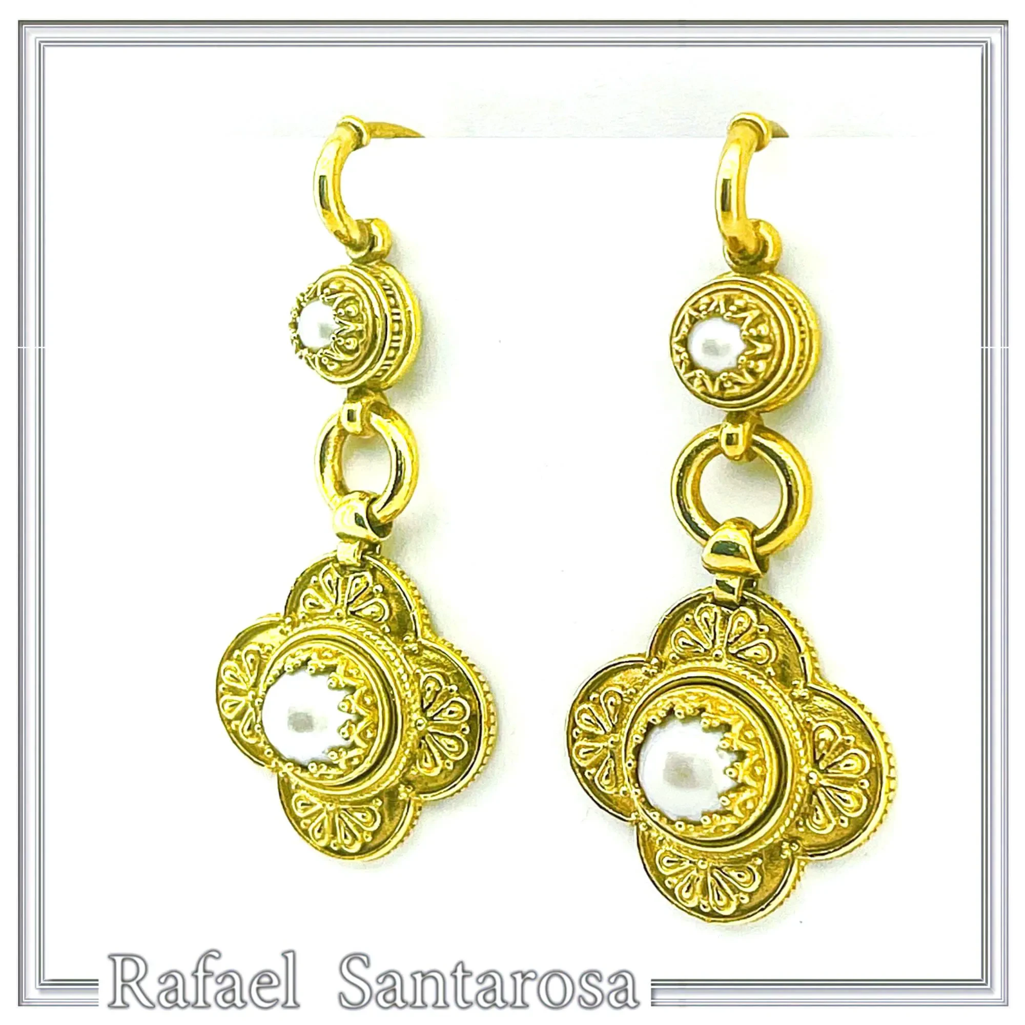 Byzantine Cross Filigree Dangle Earrings: Natural Pearl 18k Gold-Filled sterling silver — additional product image 6 from Rafael Santarosa Fine Jewelry