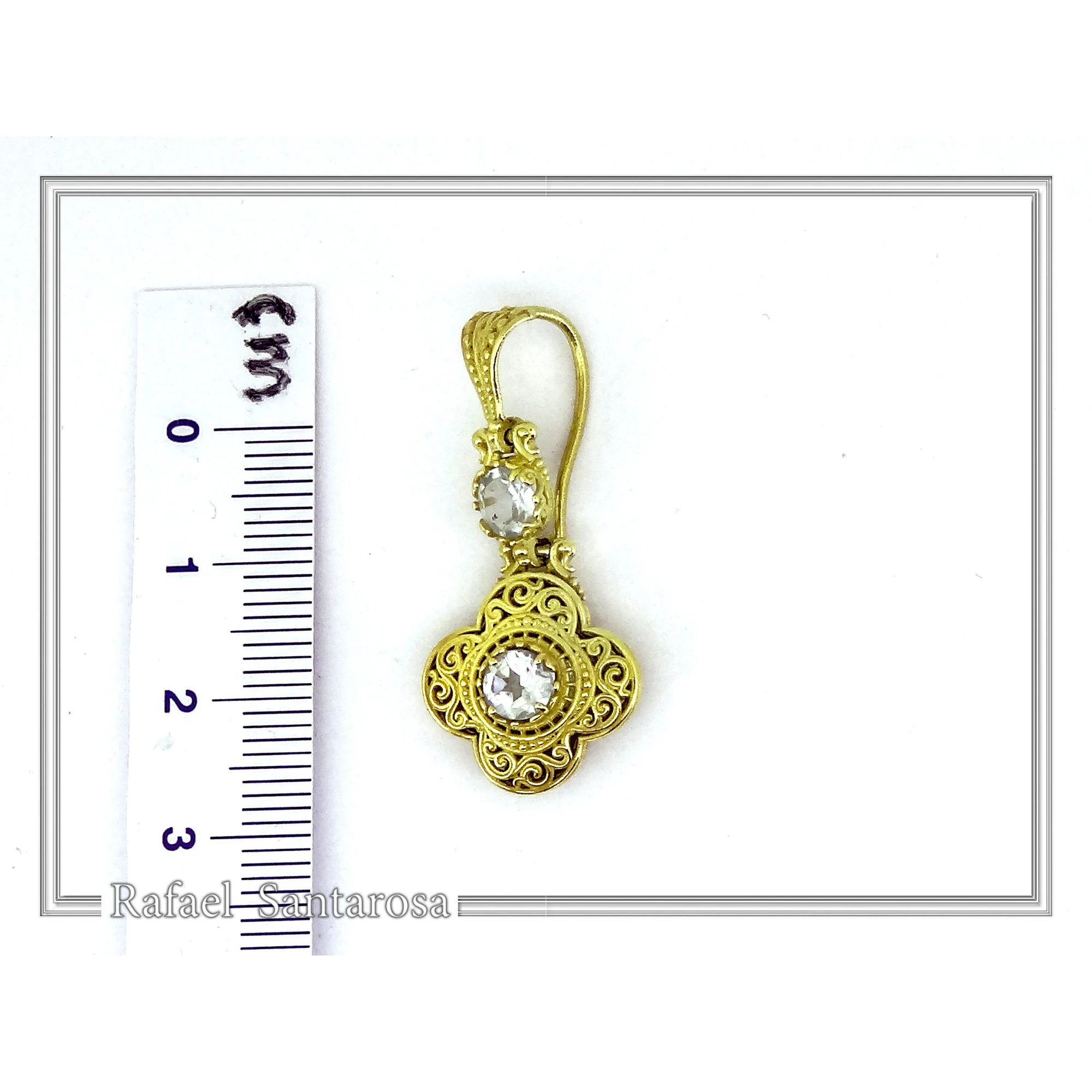 Byzantine Filigree Drop Earrings: Sterling Silver 18K Gold-Filled, Natural Topaz — additional product image 9 from Rafael Santarosa Fine Jewelry