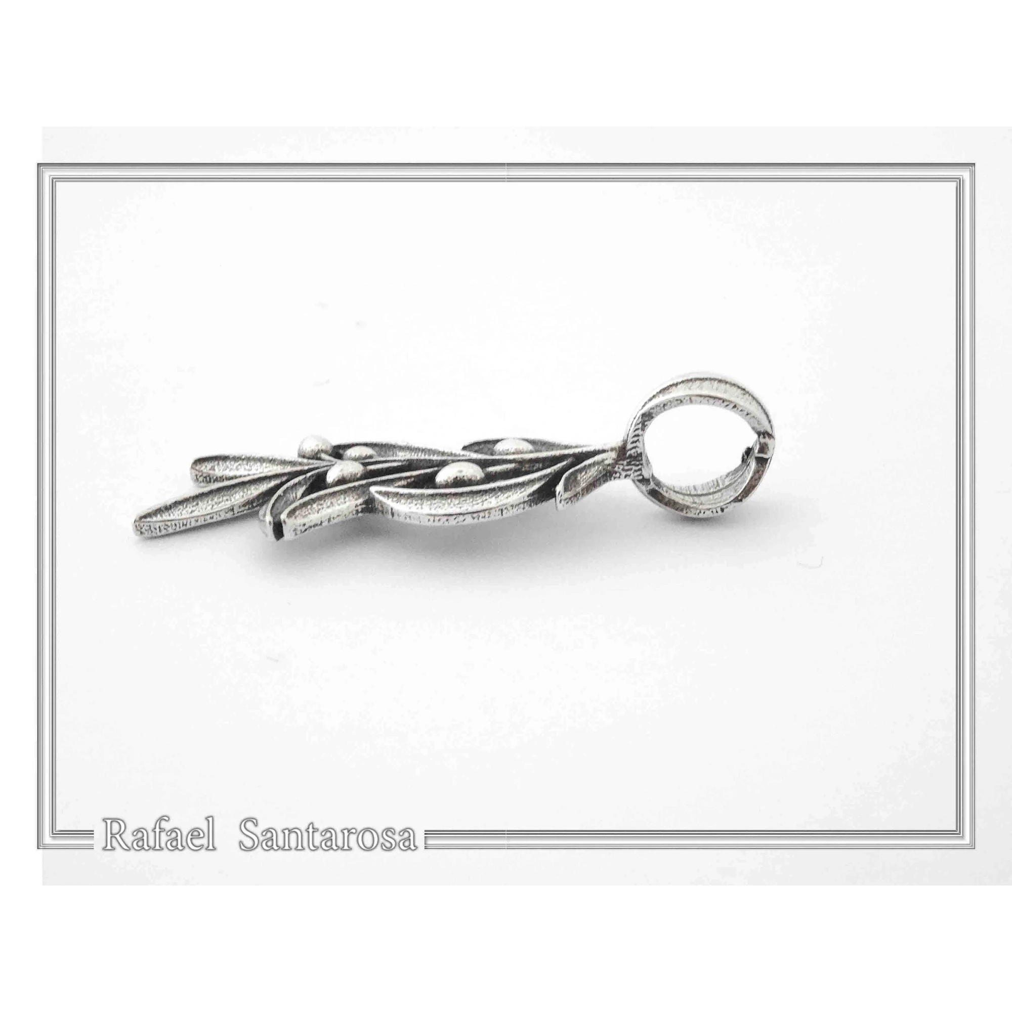 Oxidized Sterling Silver Olive Leaf Pendant: Greek Mythology Peace Symbol Necklace — additional product image 7 from Rafael Santarosa Fine Jewelry