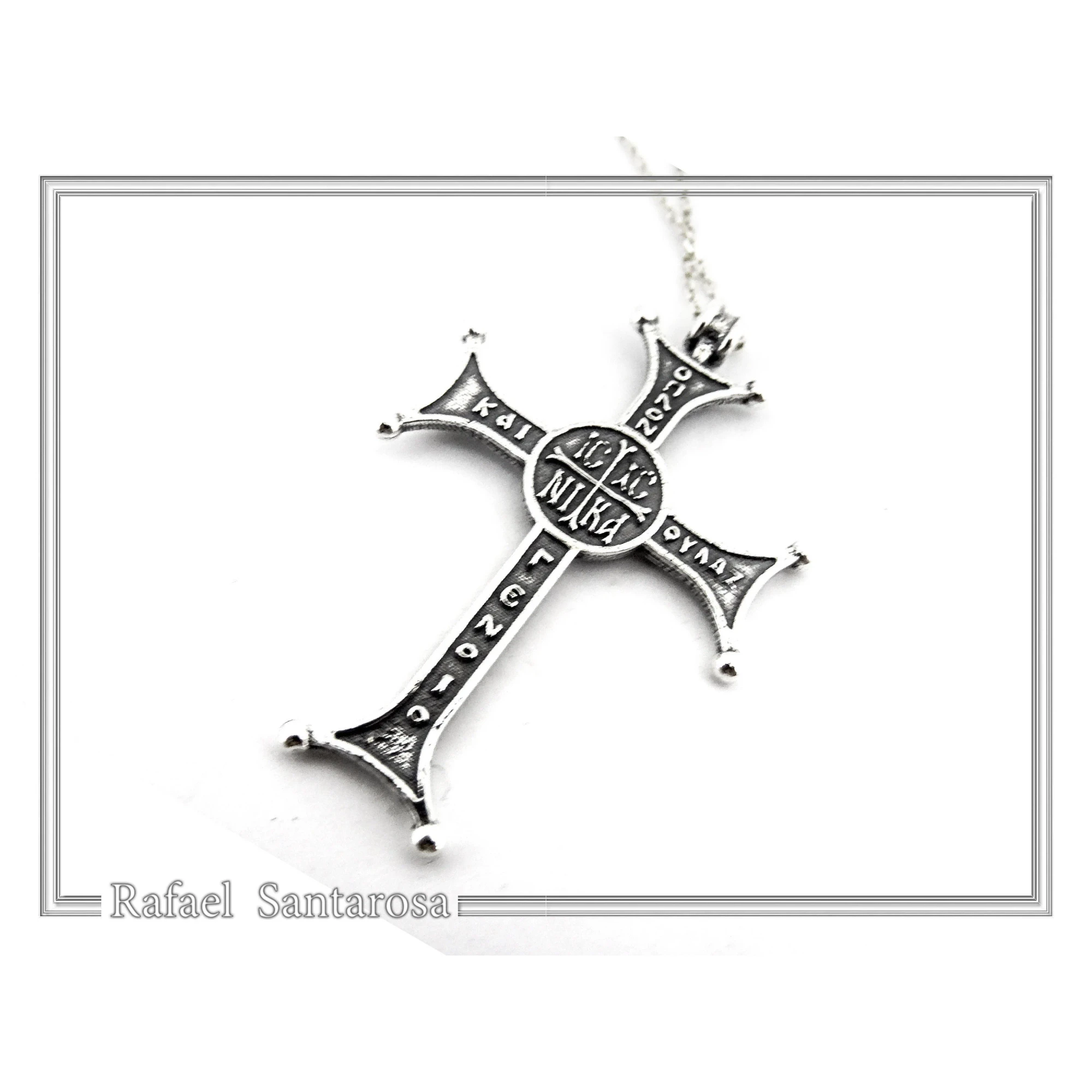 Christian Prayer Engraved Byzantine IC XC NIKA Cross Talisman "Be My Arms and Protection" — additional product image 4 from Rafael Santarosa Fine Jewelry