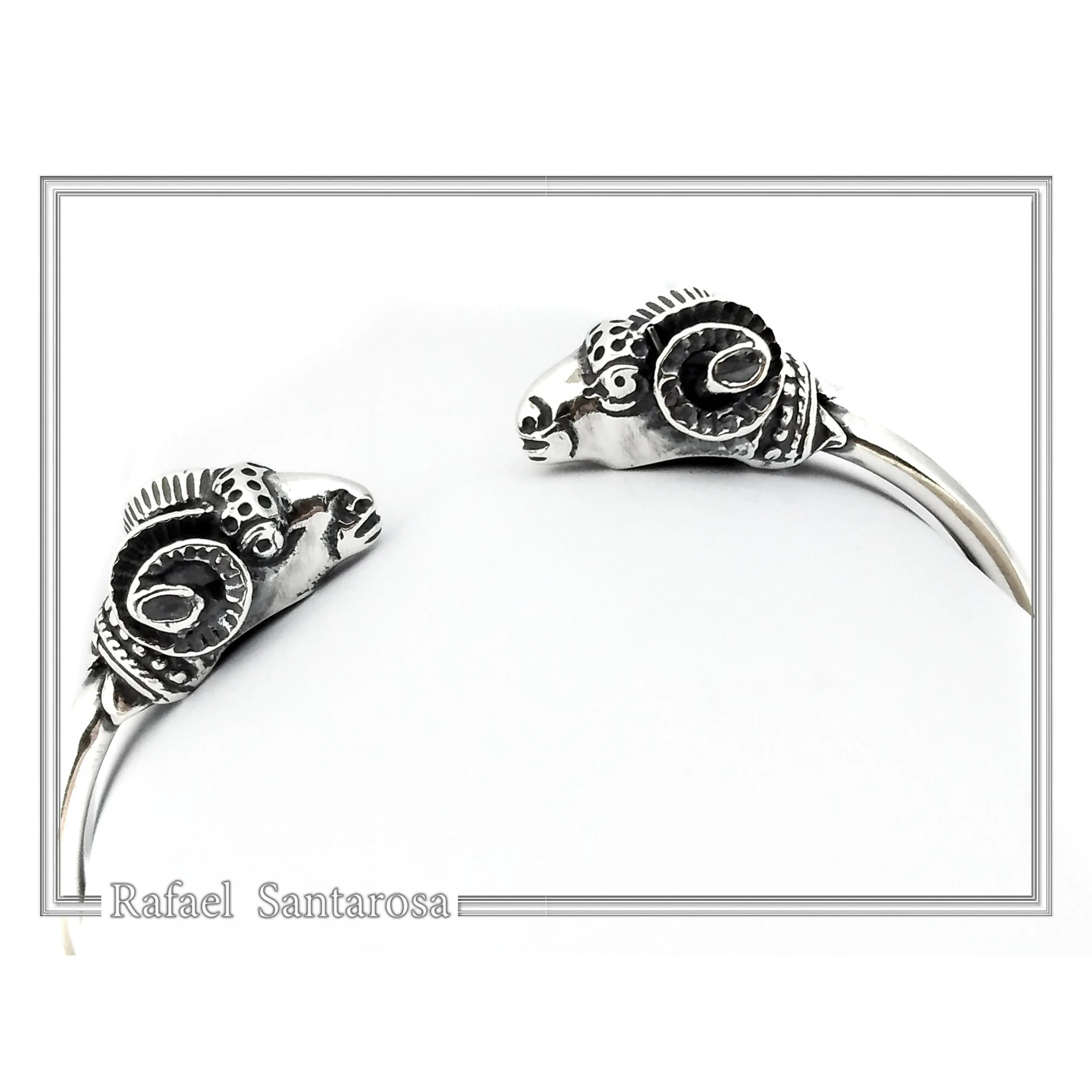 Ram Head Bangle Handmade Sterling Silver: Greek God Pan Symbol, Capricorn zodiac — additional product image 5 from Rafael Santarosa Fine Jewelry