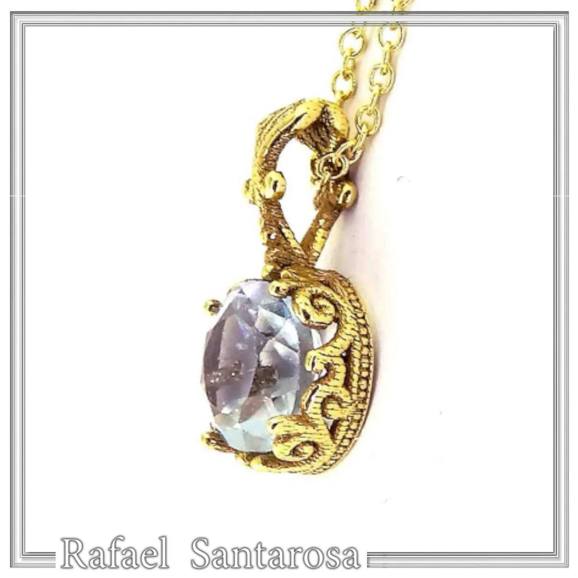 18K solid Gold Filigree delicate Byzantine Pendant: Sky Blue Topaz Filigree Charm — additional product image 2 from Rafael Santarosa Fine Jewelry