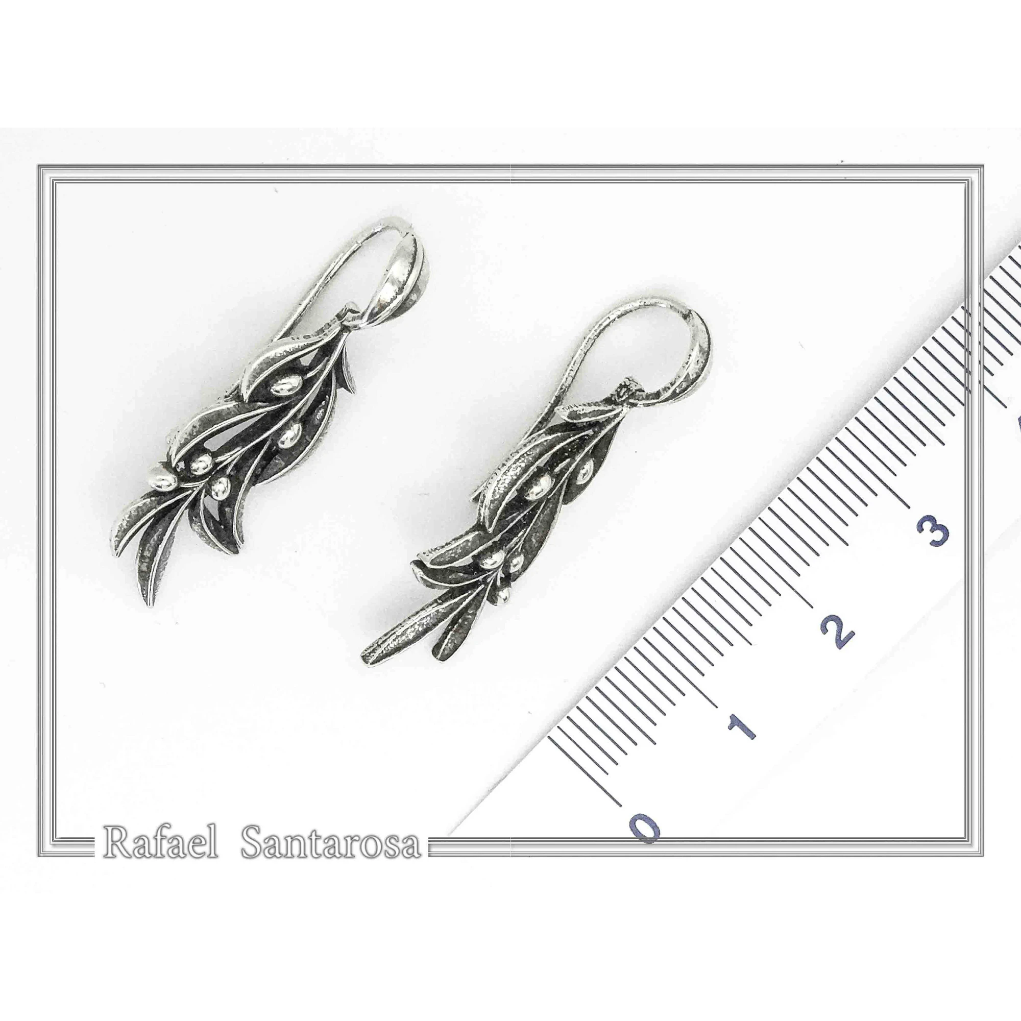 Olive Leaf Branch Drop Earrings Greek Mythology Peace Symbol: Oxidized Sterling Silver — additional product image 8 from Rafael Santarosa Fine Jewelry